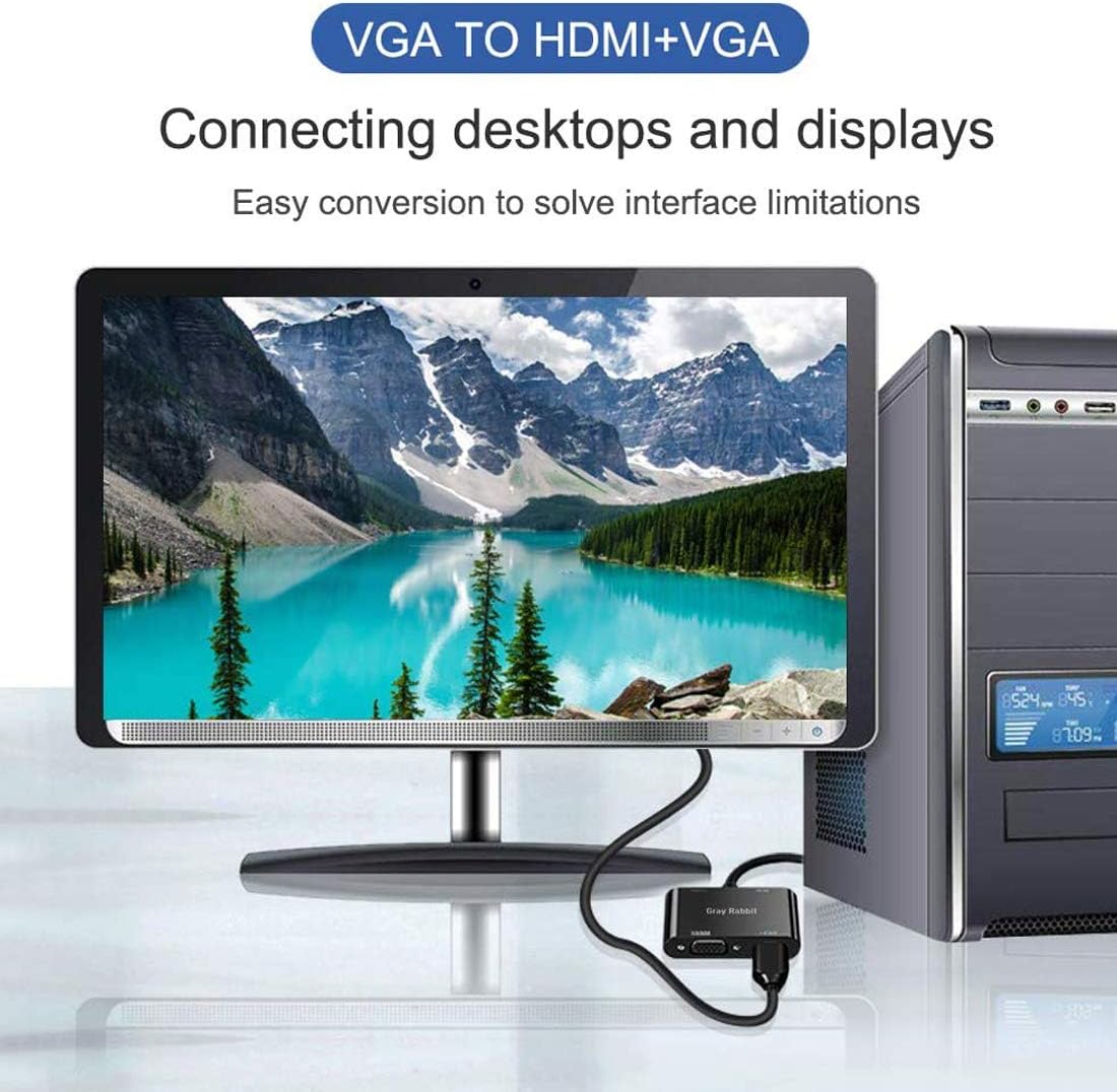 GrayRabbit VGA to HDMI Adapter with Audio and USB Cables for Computers, Laptops, Monitors, Projectors, HDTVs