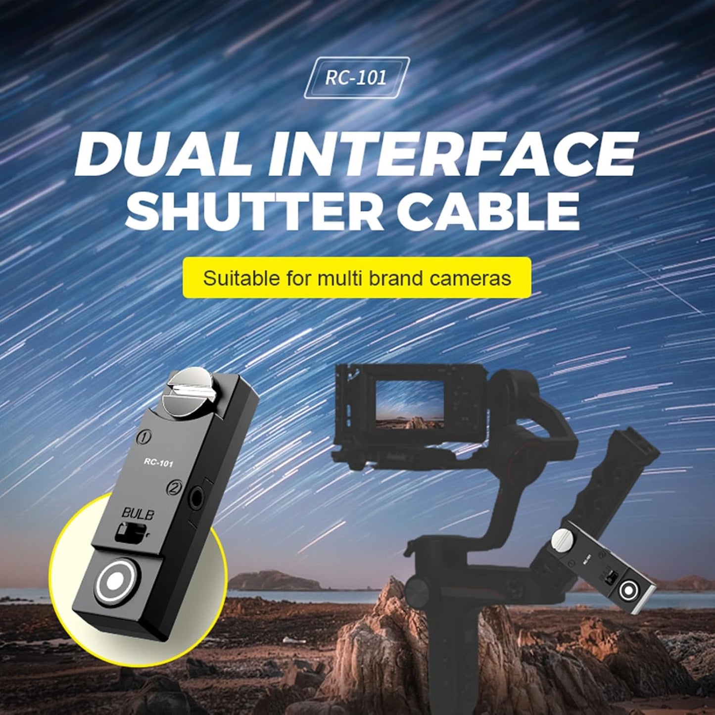 RC101-N3 Camera Shutter Remote Control for Canon R5 R5C 5D4 5D3 6d2 1/4 Screw Fixing Small Release Button Handle Two Cameras in sync Release Button