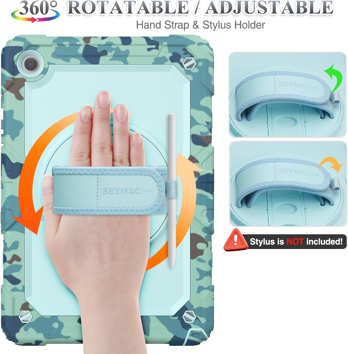 SEYMAC stock Case for Samsung Galaxy Tab A9+ Plus 11'', Full-Body Drop Protection Case with Screen Protector Pencil Holder [360° Rotating Hand Strap] &Stand, SkyBlue Camo