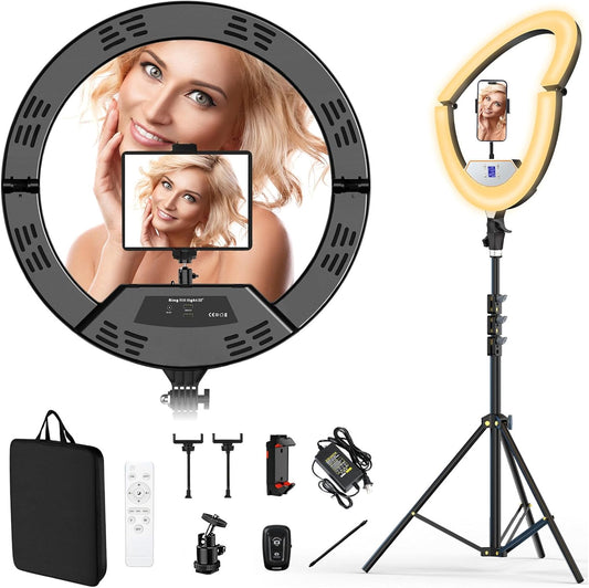 18" Large Ring Light with 60" Tripod Stand for iPhone, Portable Foldable Bi-Color 2500-6500K LED Big Ringlight for iPad with Bluetooth Remote Video Recording YouTube TikTok Photography Makeup