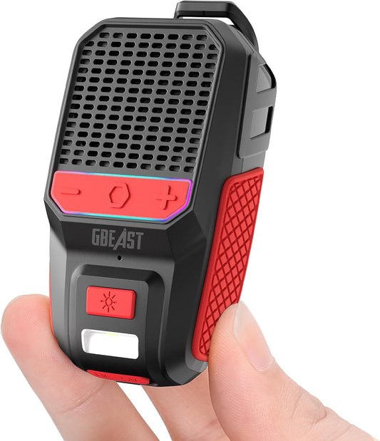 GBEAST Wearable Bluetooth Speaker with RGB/Flashlight, IPX6 Waterproof Clip-On Portable Speaker with 30H Playtime - Built-in Mic Hands-Free for Jobsite/Outdoor/Golf, TWS Portable Speakers (Red)