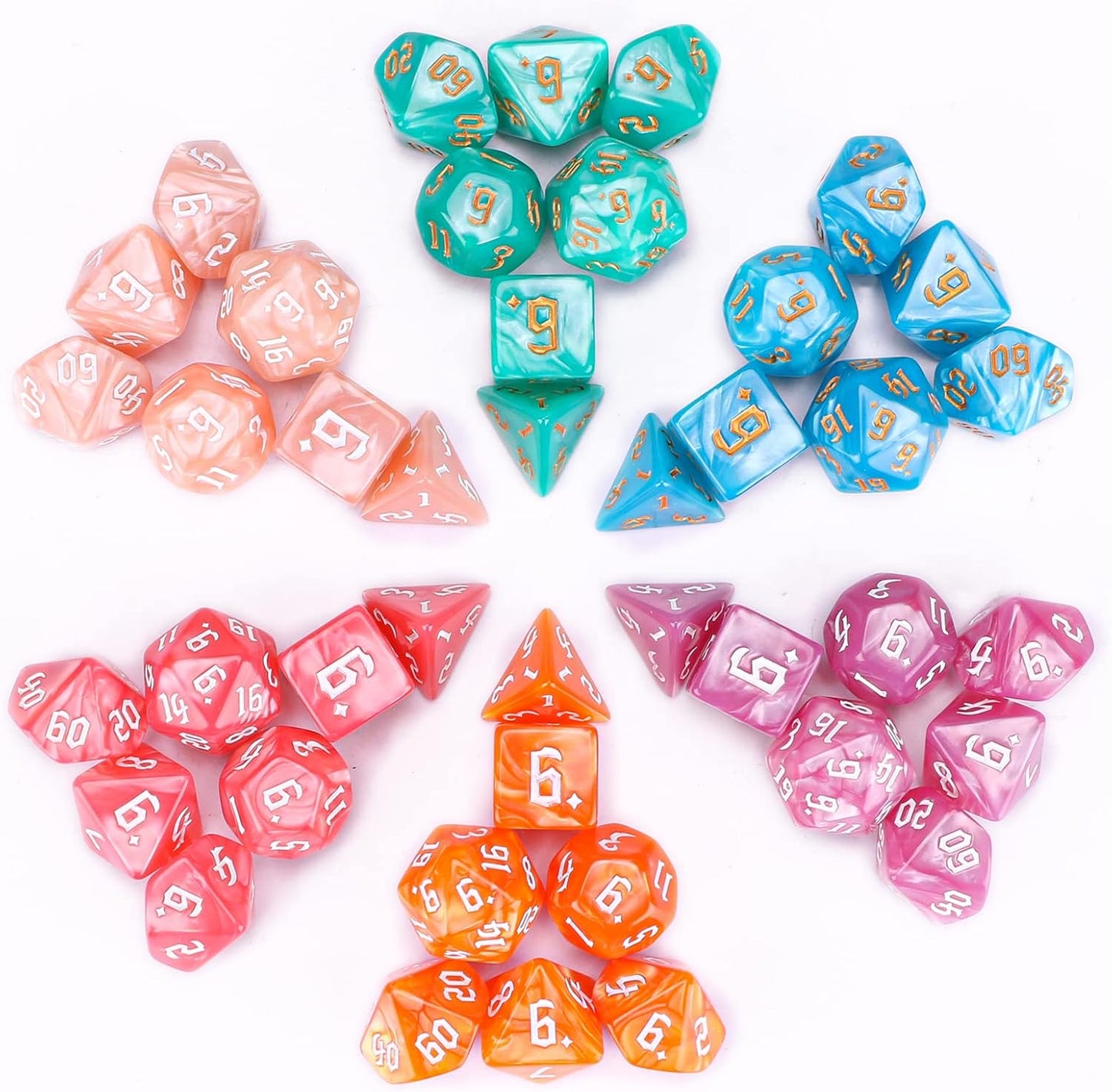 DND Dice, Surhugvy 6 X 7 (42 Pieces) Polyhedral Dice Set for Dungeons and Dragons DND RPG MTG Table Games with 6 Pack Black Bags