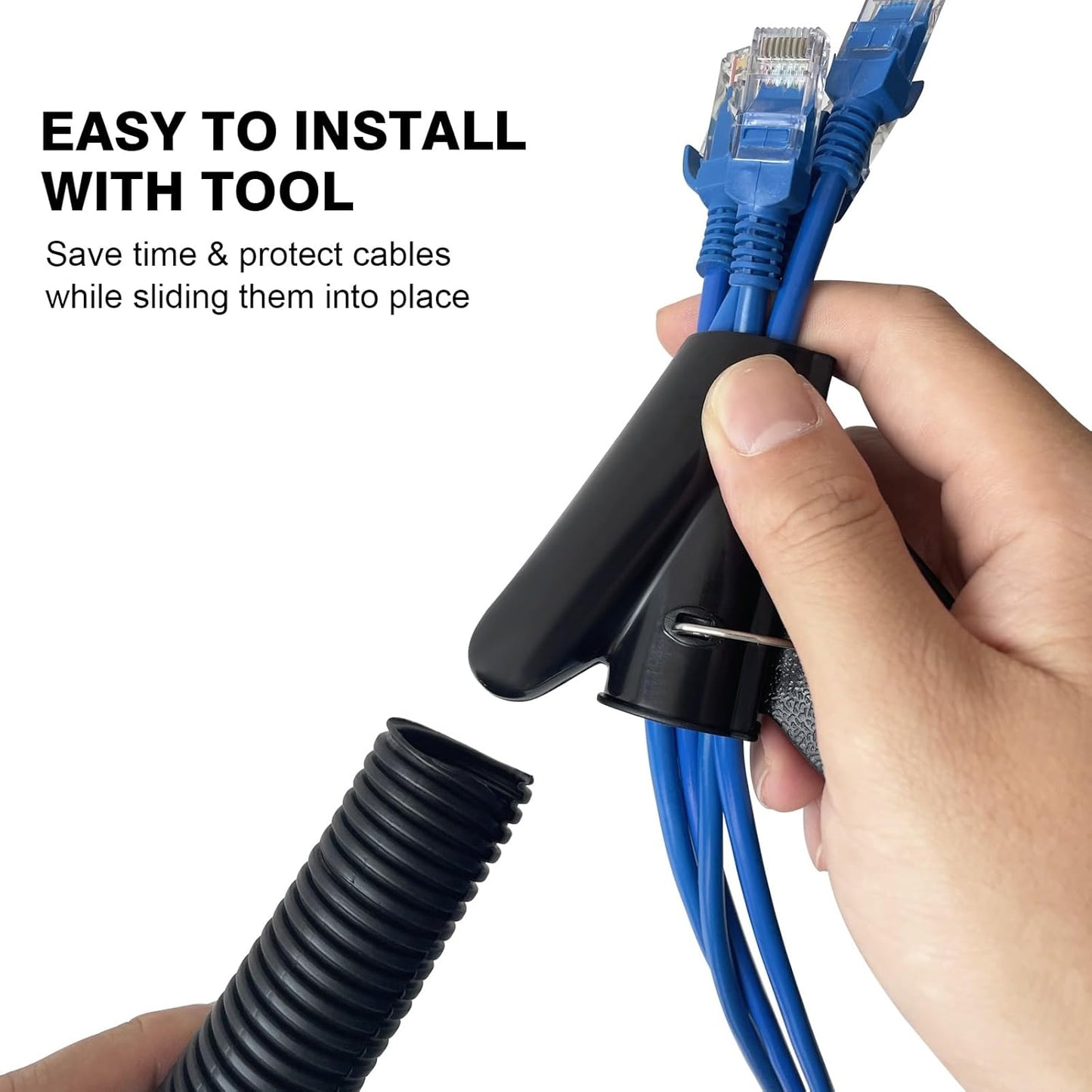 CrocSee 25ft - 1 inch Flame Retardant Split Wire Loom Tubing with Installation Tool - High Temp Flexible Wire Covers Cord Protectors - Black