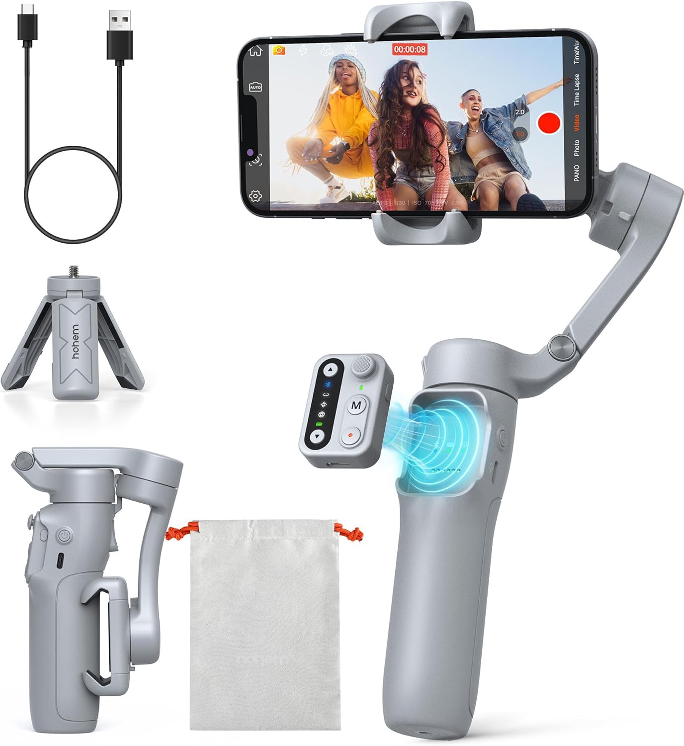 hohem iSteady X3 SE Gimbal Stabilizer for iPhone, Phone Stabilizer with Detachable Remote Control, Portable Foldable 3-Axis Phone Gimbal for Android & iPhone 16 15 Pro Max, Ideal for Travel Vlogging