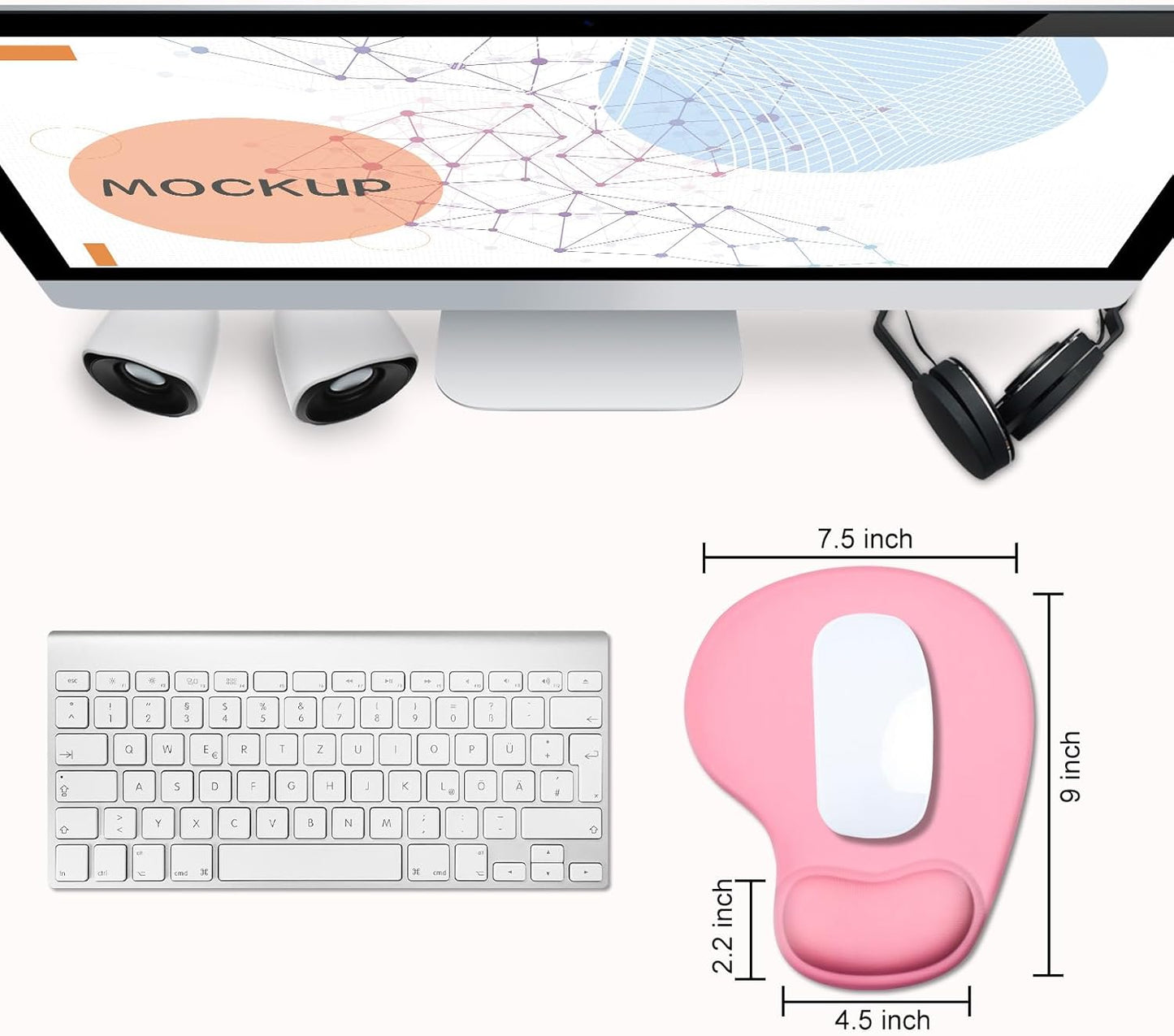 JIKIOU Mouse Pad, 2 Pack Ergonomic Mouse Pads with Comfortable Gel Wrist Rest Support and Smooth Cloth, Non-Slip PU Base for Easy Typing Pain Relief Durable and Easy to Clean Small Pink
