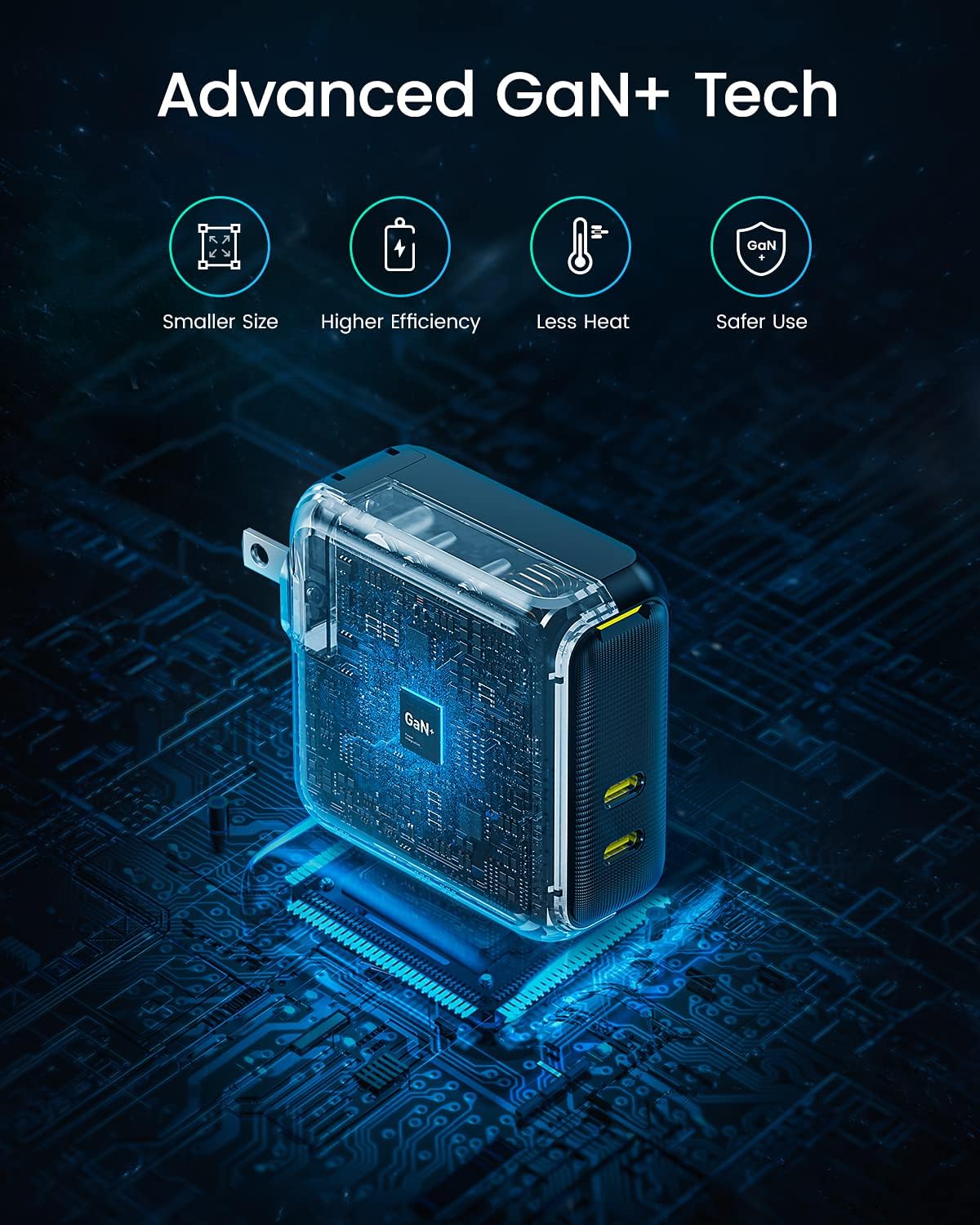 AOHI 100W USB C Charger GaN+, 2 Port Type C PD Wall Charger Foldable Power Adapter with 4ft USB C LED Display Cable for MacBook Pro/Air, iPad Pro, iPhone 15/14/13/12, Galaxy, Laptops, Black