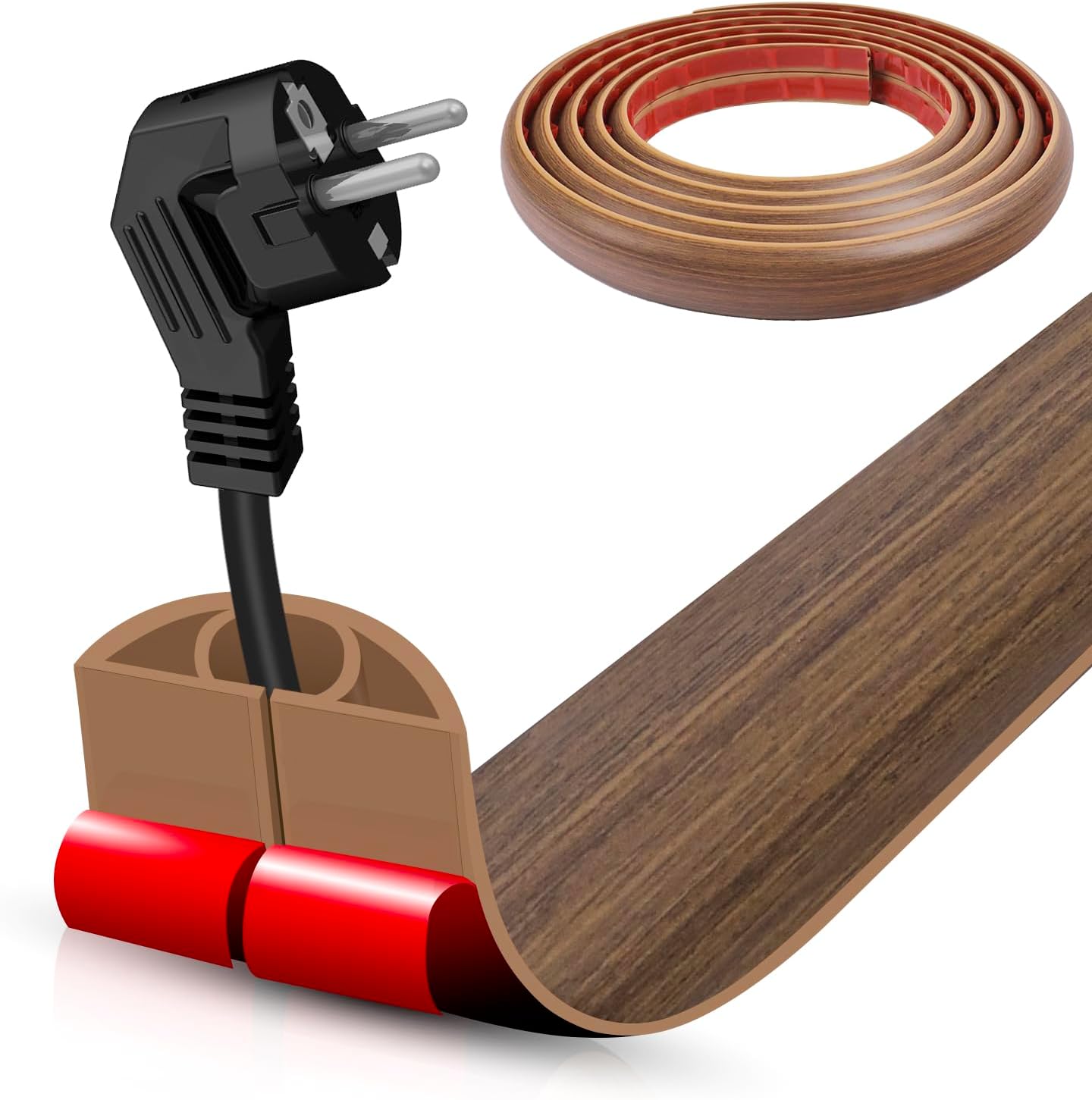 Floor Cord Cover Cable Cavity Self Adhesive Cord Hider Floor 10FT Floor Cable Management Power Cord Protector Floor Electric Cord Covers for Offices, Gym, Exhibitions (Misty Brown Wood, 1.18" x 10')