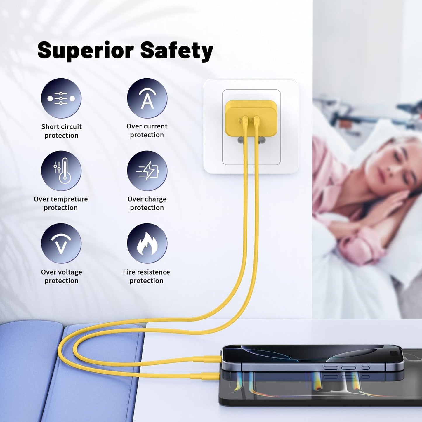 Super Fast Samsung Charger Type C,45W Dual Port USB C Fast Charger Block [2-Pack] & Extra Long 60W 3/6/6/10FT USB C Cable - PD Quick Charging 3.0 for Samsung Galaxy S25 Ultra/S24+/S23 iPhone 16