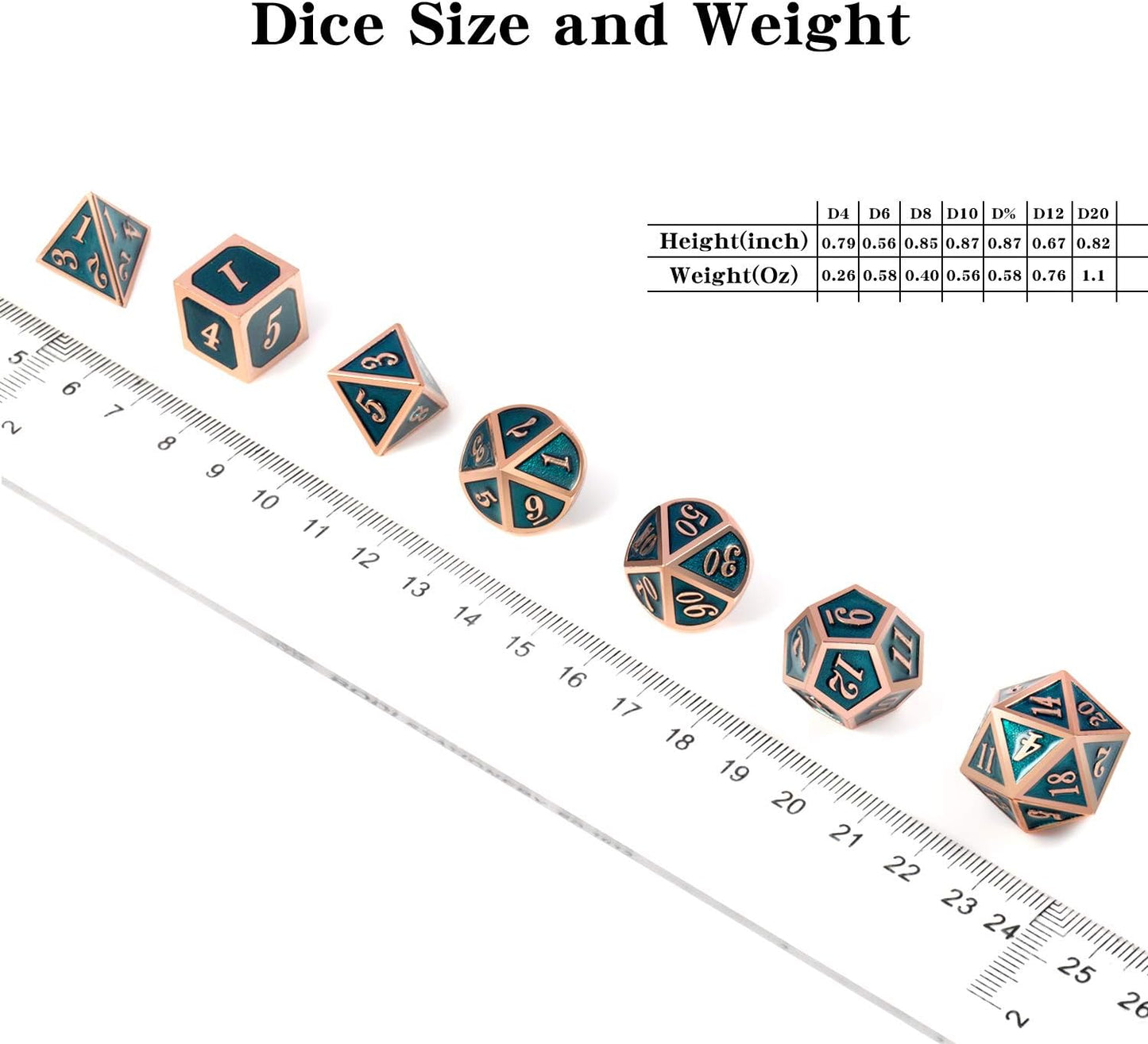 Teal D&D Metal Dice Set,DNDND 7 PCS Metallic Dungeons and Dragons Dice with Free Metal Case for D&D Game Role Playing (Teal and Copper)