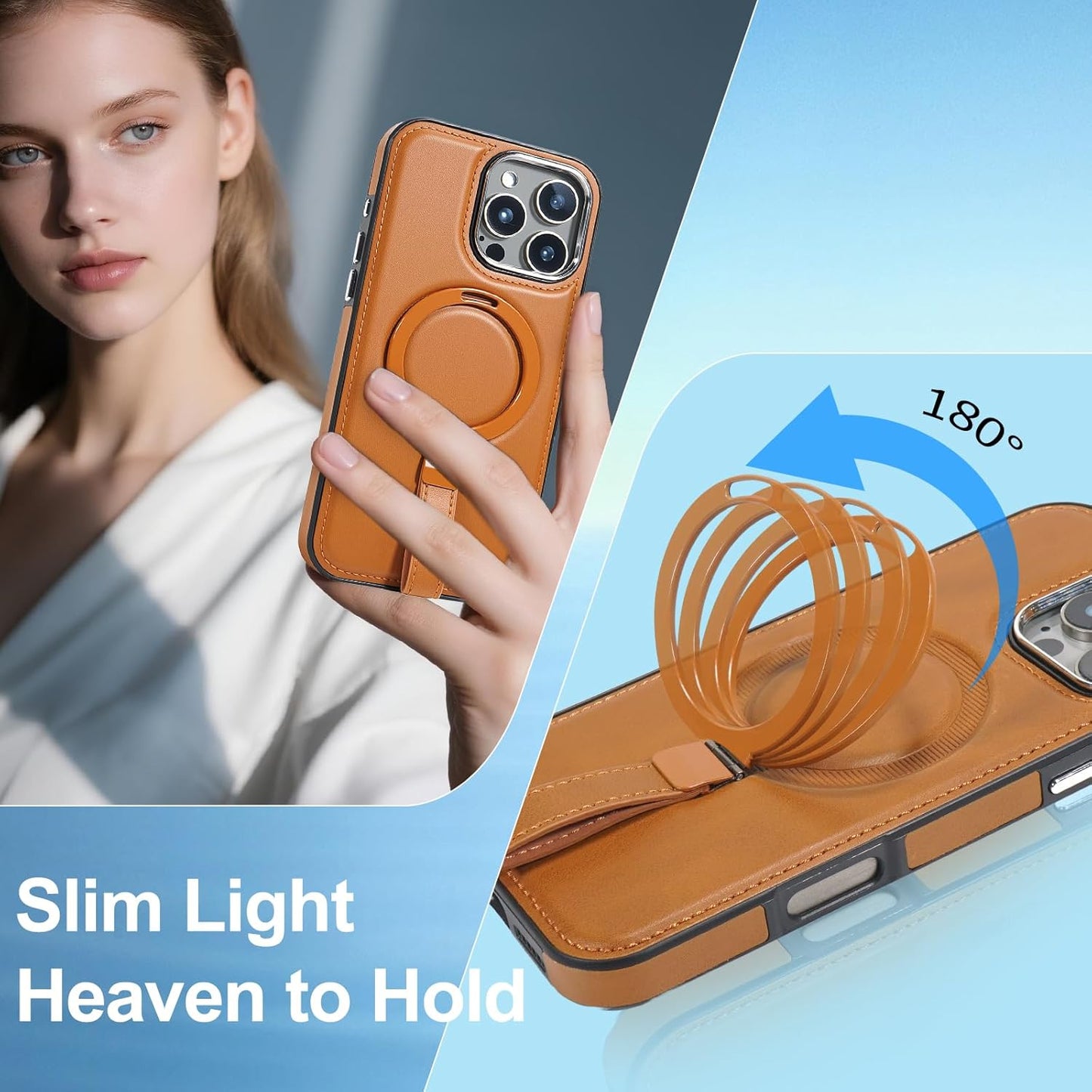 Leather Case, Suitable for iPhone 16 Case, Invisible Magnetic Design, Equipped with a Lanyard and Foldable Stand, Black, Yellow and red (Black, iPhone 16)