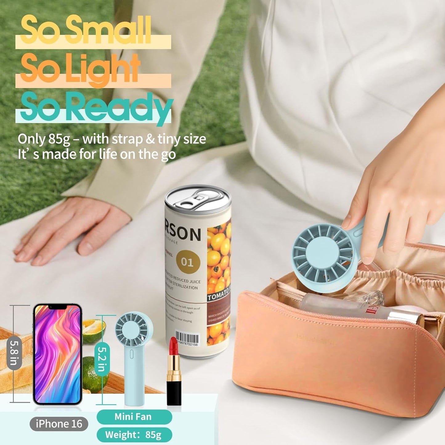 Mini Portable Fan, USB Personal Handheld Fan with 3-Speed Cooling Wind Rechargeable Battery Operated Mini Pocket Design for Desktop/Travel/Outdoor/Vacation/Concerts/Lash Makeup-Blue