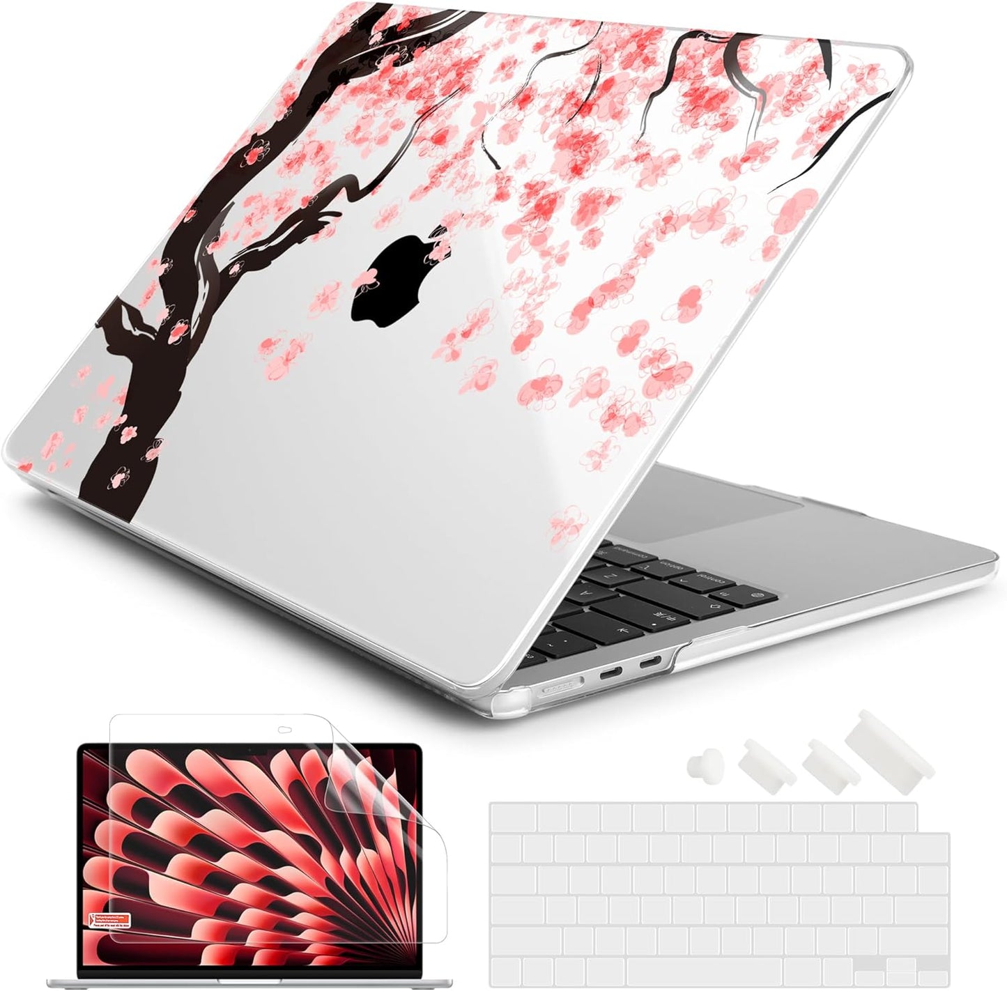 Batianda Premium Case for New MacBook Air 15 inch 2025 M4 2024 2023 with M3 M2 Chip Model A3241/A3114, Designed Protective Plastic Hardshell & Keyboard Cover & Screen Protector, Cherry Blossoms