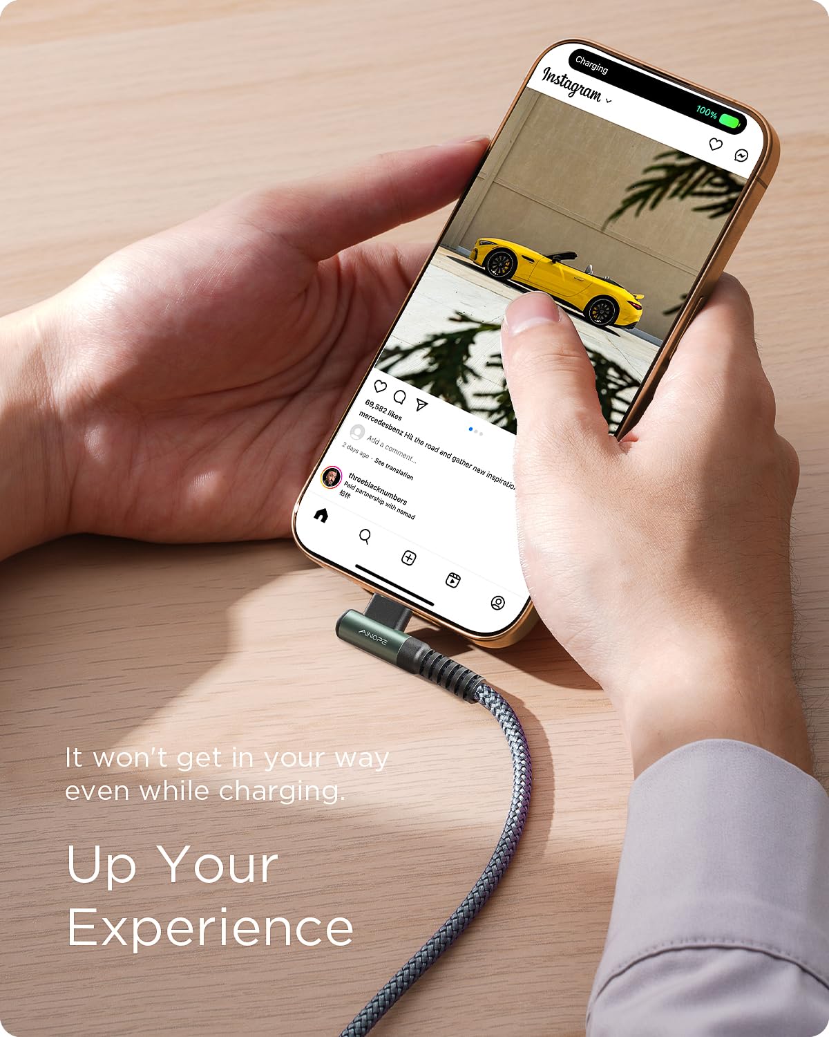 AINOPE USB C Cable [2-Pack, 6.6ft] 3.1A Type C Charger Fast Charging, Right Angle USB to USB C Cable for iPhone 17 Carplay Cable, Galaxy S10+ S10 S9, Note 10 9, LG V30, Moto, iPhone 16 15 Charger Cord