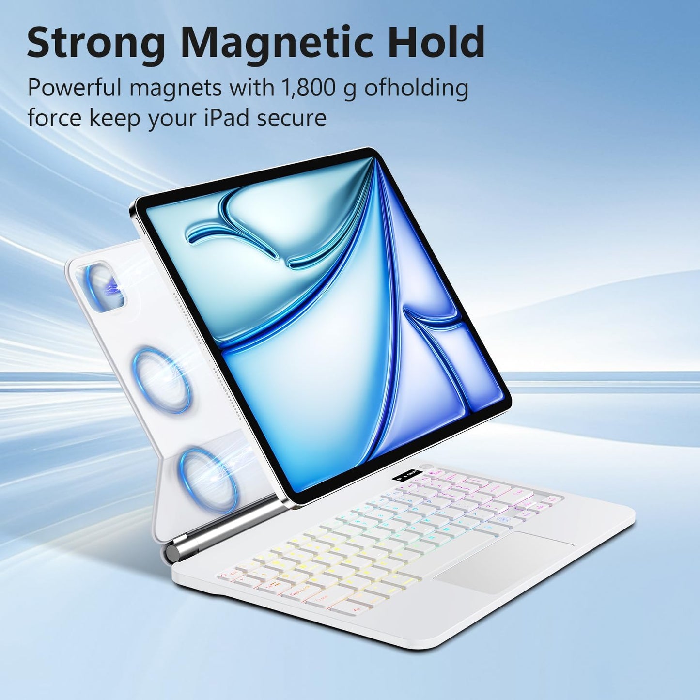Keyboard Case for iPad Air 13 inch,iPad Pro 12.9 inch (3/4/5/6th Gen),Easy-Set Floating Cantilever Stand Magic Magnetic Backlit - Multi-Touch Trackpad Keyboard Case for iPad (White)
