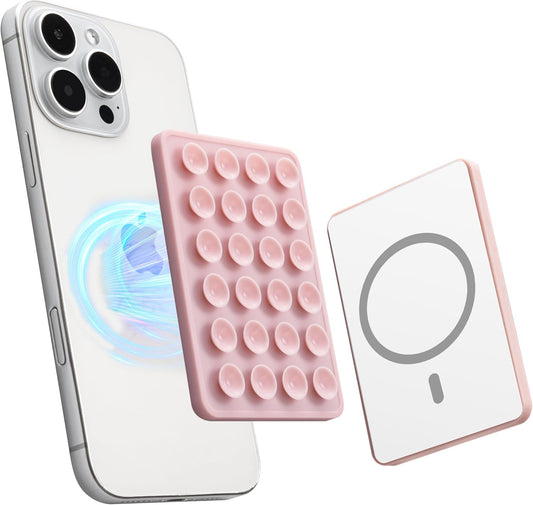 Sucky Upgraded Magnetic Suction Cell Phone Grip for MagSafe Case, Silicone Octo Cup Buddy Holder, Durable Magnet Phone Accessory for iPhone and Android (Chalk Pink)