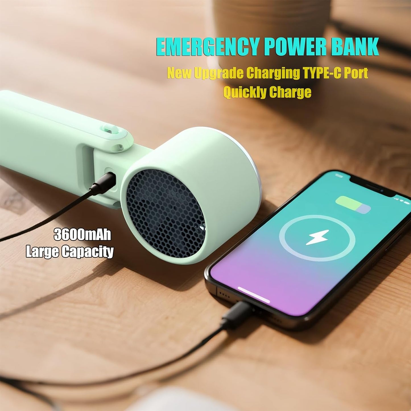 Foldable Handheld Fan | 5-Speed Turbo Blast | 16-Hour Runtime | Type-C Fast Charging | 3-in-1 Portable Design - Perfect for Travel, Camping, Office & Gifts