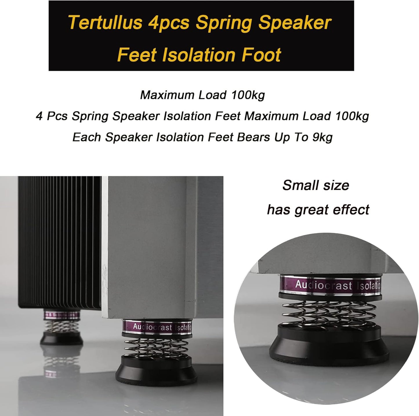 Tertullus 4pcs Spring Speaker Feet Isolation Foot 43mm×38.5mm Stand HiFi Aluminum Shock Absorber Isolation Pads Turntable Dac Feet Pad(Black)