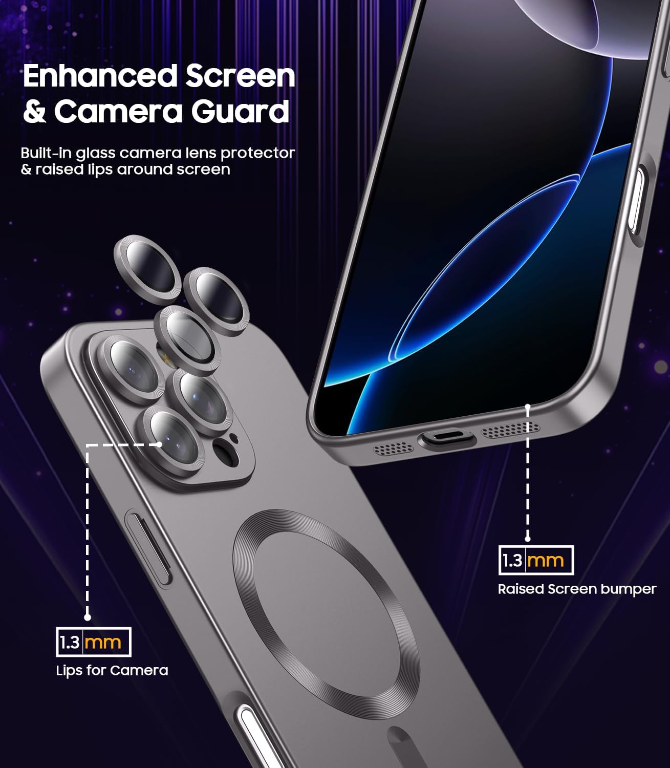 Magnetic for iPhone 16 Pro Case [Compatible with MagSafe][Built-in Camera Lens Protector] Slim Soft Silicone Bumper Shockproof Metallic Phone Case (Titanium Gray)