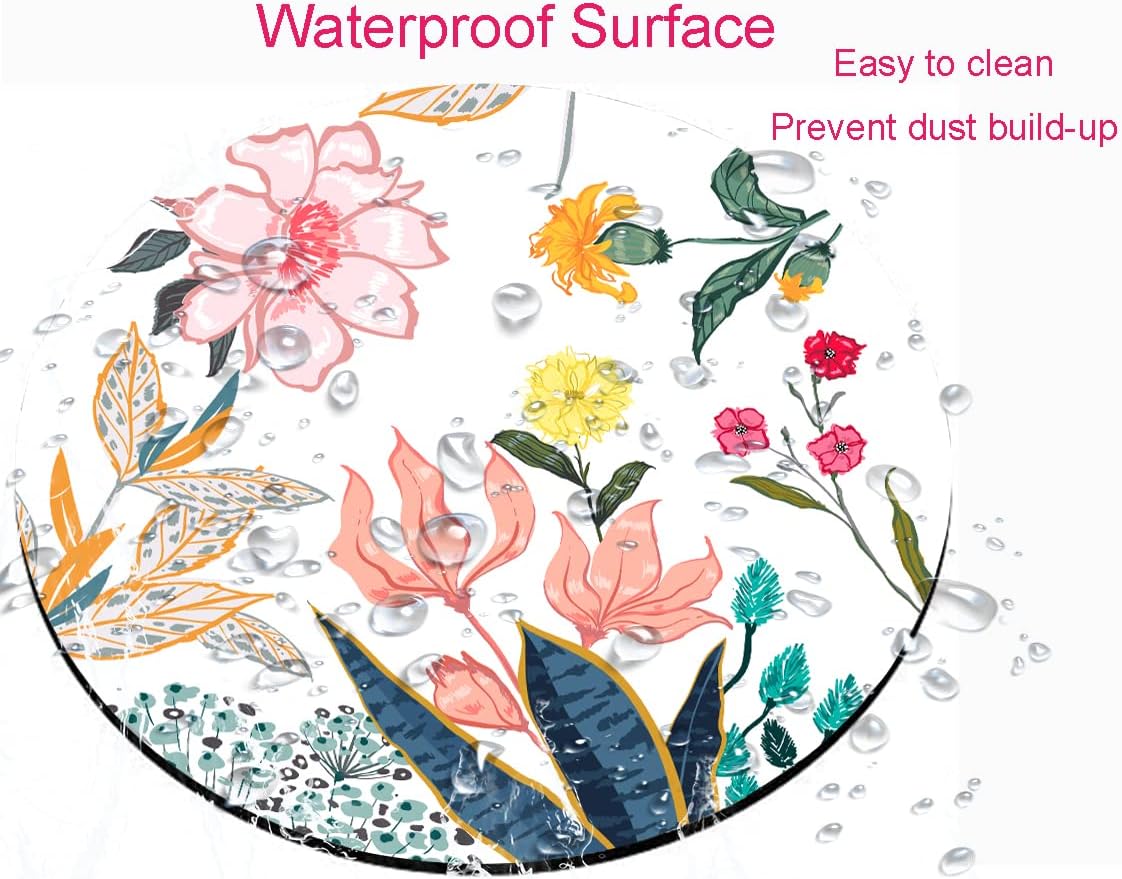 Mouse Pad, Floral Mouse Pad, Round Computer Mouse Mat with Design, Non-Slip Rubber Base Mousepad, Waterproof Office Mouse Pads for Women