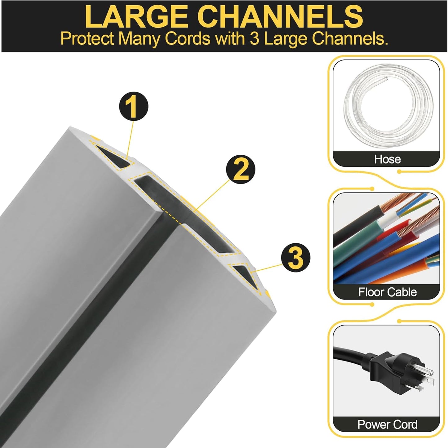 MYFAMIREA 10FT Floor Cord Cover Heavy Duty Cable Cover Protector 3 Channels Extension PVC Floor Wire Cover Outdoor Cord Hider Management Cord Cover for Wire on Floor for Home Office Outdoor, Grey