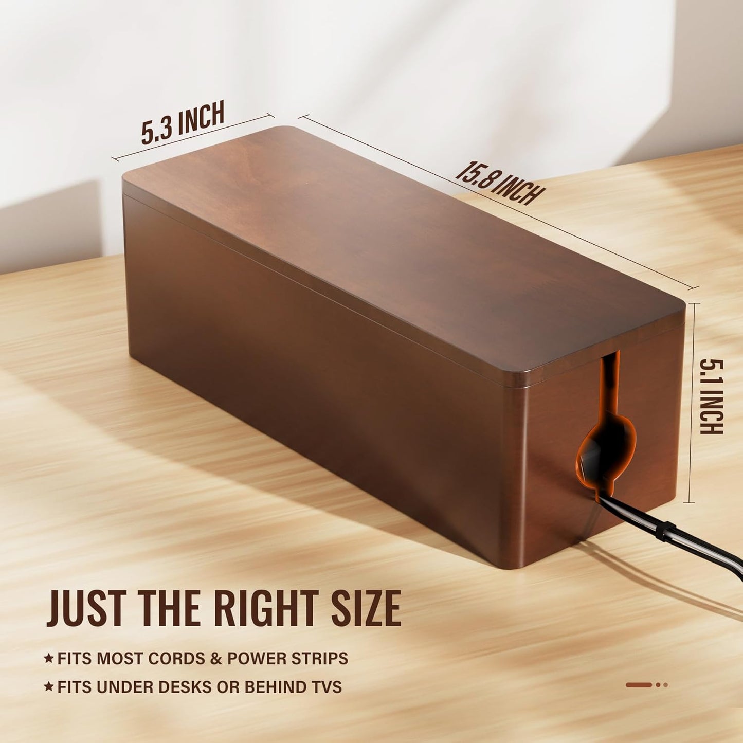 Cinati Large Cable Management Box, 15.8" Wooden Cable Organizer for Floor Wires Storage, Wall Mount Cord Hider Box for Electrical Cord Management, Power Strip Wire Organization for Desktop Home Office