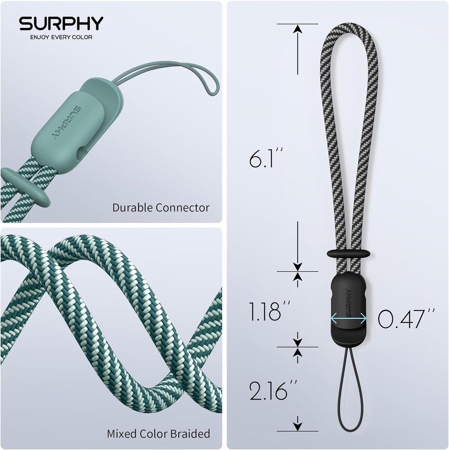 SURPHY 2 Pack Phone Lanyard for Cellphone Case, Phone Wrist Strap for Case, Cellphone Strap with 2-Color Braided, Charm Wrist Lanyard for Women and Men, Black & Green