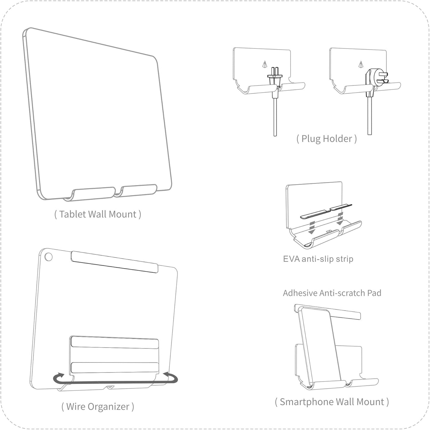 TXEsign Adhesive Wall Phone Tablet Holder Mount Stand for Tablet Smartphones eReader Wall Holder Mount Shelf (White)