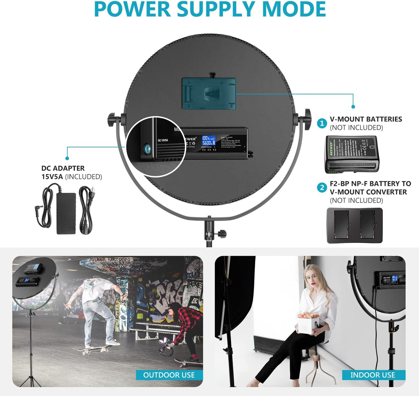 Neewer LED Bi-Color Studio Round Lighting, Ultra Thin Studio Edge Flapjack Light, 18''/45.5cm 70W Dimmable Portrait Light with AC Adapter/2.4G Wireless Remote (Battery/Light Stand Not Included)