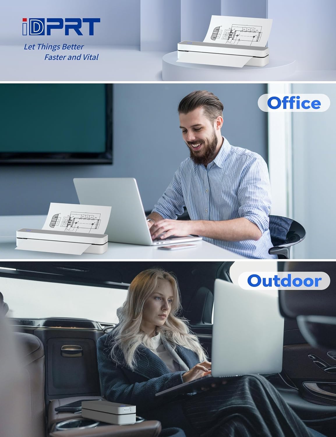 iDPRT MT610 Pro Portable Thermal Printer, 300DPI HD Mobile-Travel-Printers, Inkless-Wireless-Small-Printer for Home Use, Office, Vehicles, Bluetooth Printers Supports 8.5" x 11" US Letter&A4&A5 Size