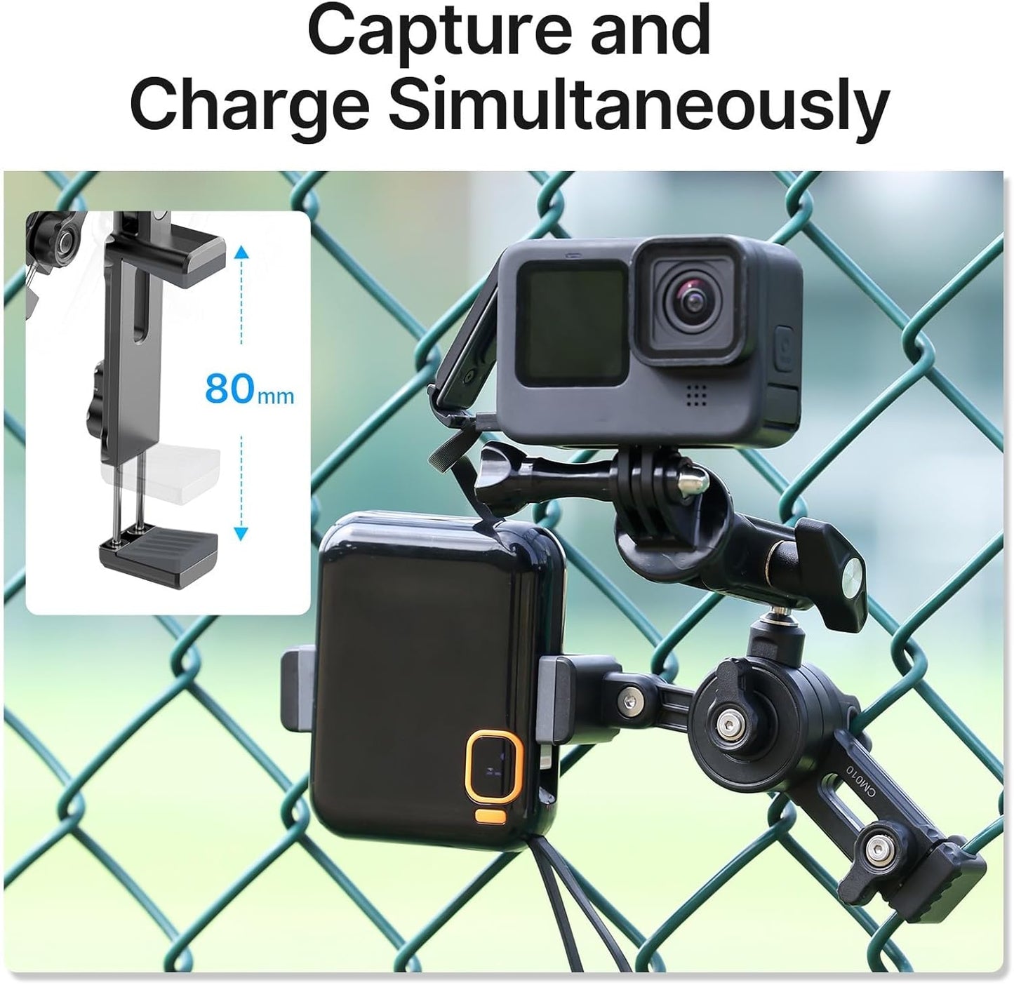 jusmo CM010 Cell Phone Fence Mount Game Changer Mounting Kit for GoPro, iPhone, AKASO, DJI Osmo Action, Insta360, Mevo Start for Recording Baseball Softball Tennis Gamechanger Streaming Kit