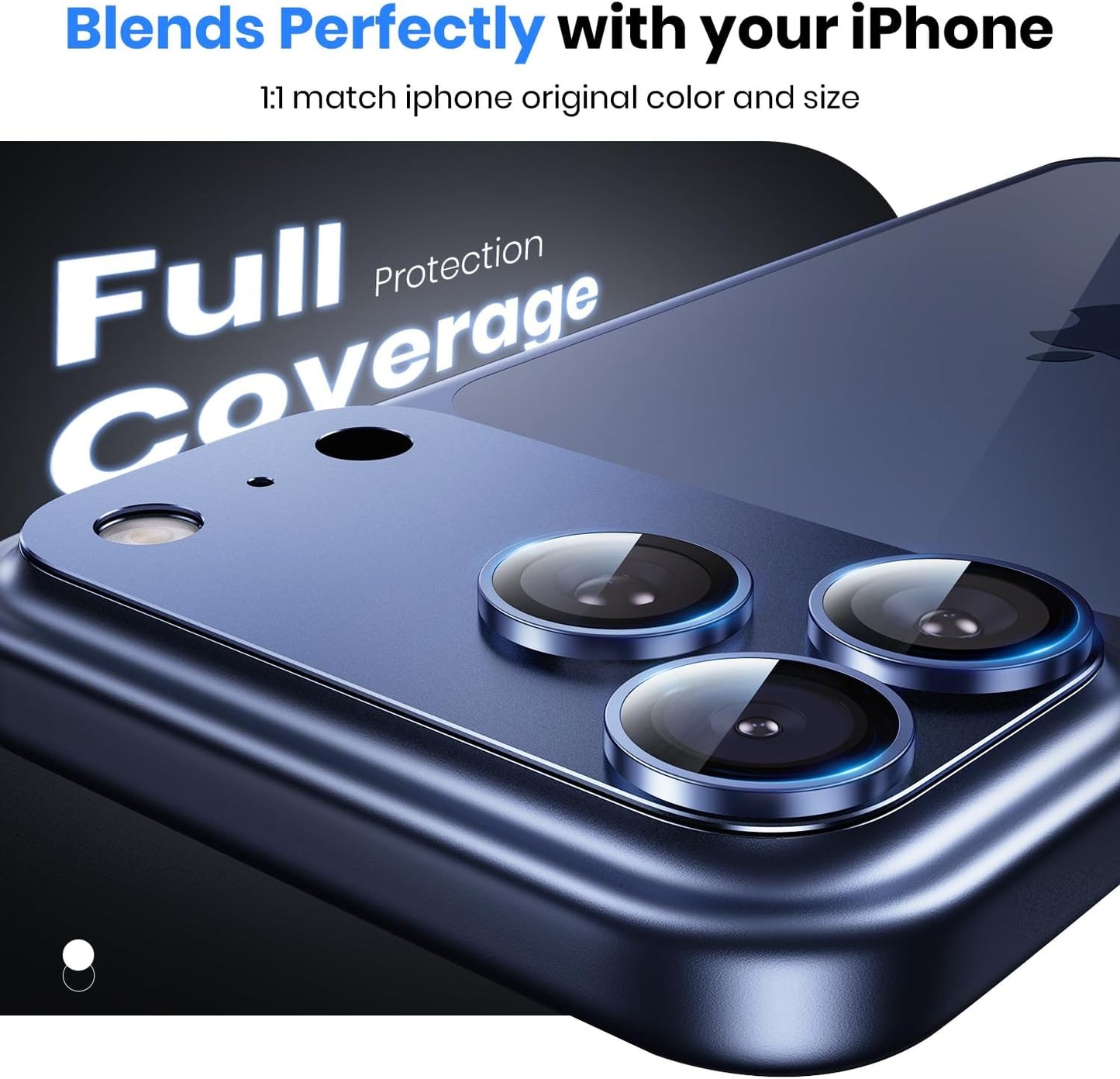 Hoerrye for iPhone 17 Pro Camera Lens Protector - [12FT Shatterproof Military Grade] [Strong Adsorption] Top 9H+ Tempered Glass Camera Screen Full Protective Cover Case Friendly,Deep Blue