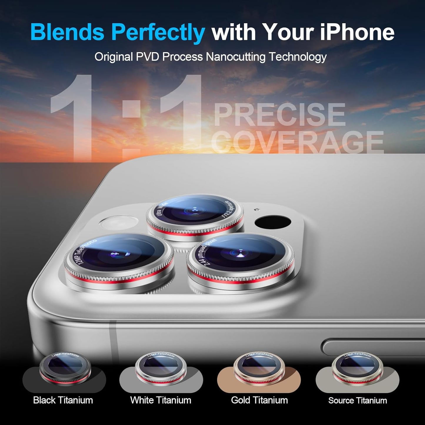 X-it 1 Pack Camera Lens Protector, Shatterproof Protection Anti-Scratch Ultra HD Camera Protector, Anti-Glare 9H Tempered Glass Lens Protector for iPhone 16 Pro Max/16 Pro, Case Friendly, Silver Red