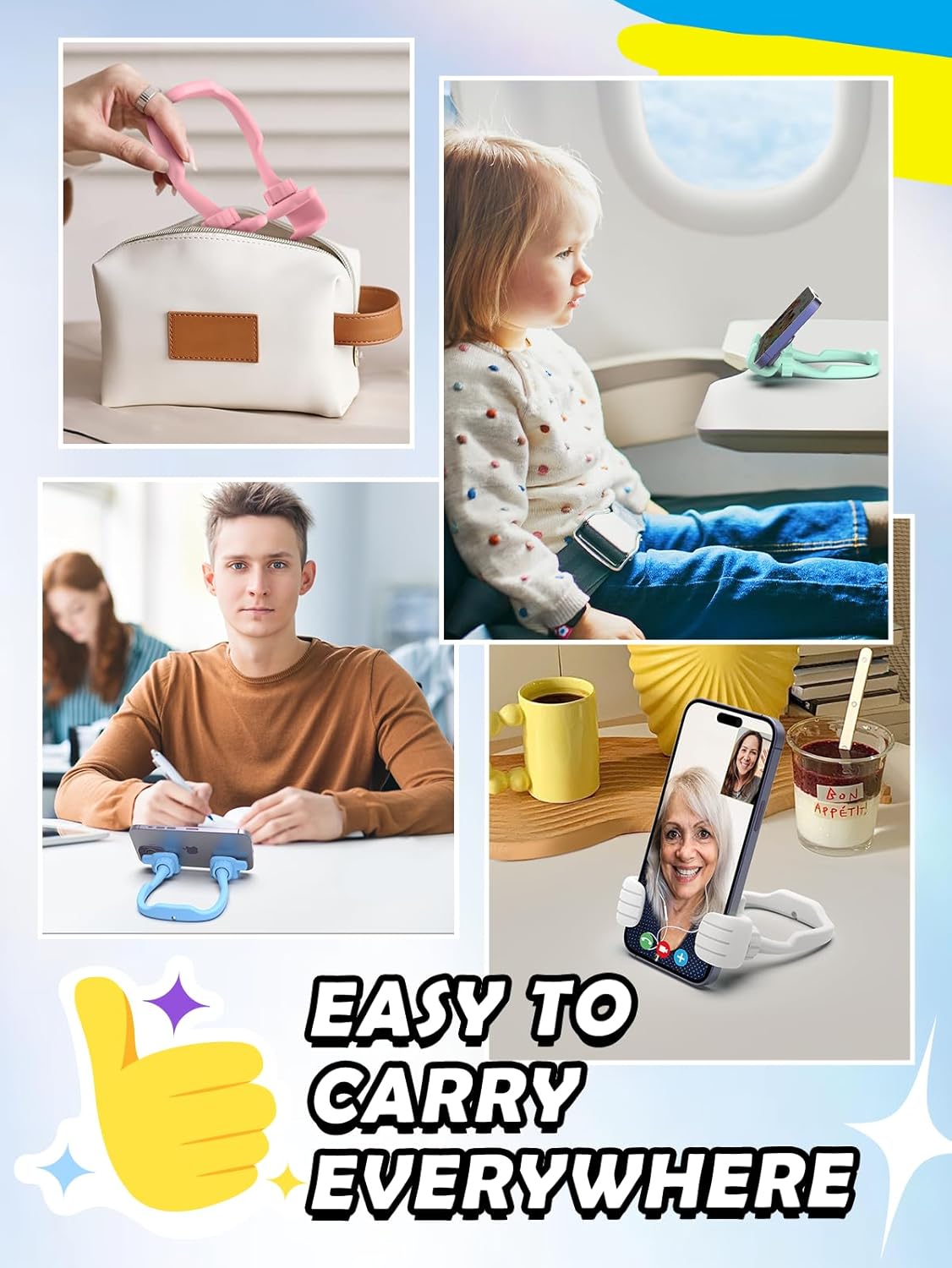Dad Gifts for Fathers Day from Daughter Son Cell Phone Stand: 4 Pack UPGRADE Adjustable Thumbs Up Lazy Phone Holder for Desk Fun Birthday Gifts for Grandma Teens Girls Boys Adults Husband from Wife