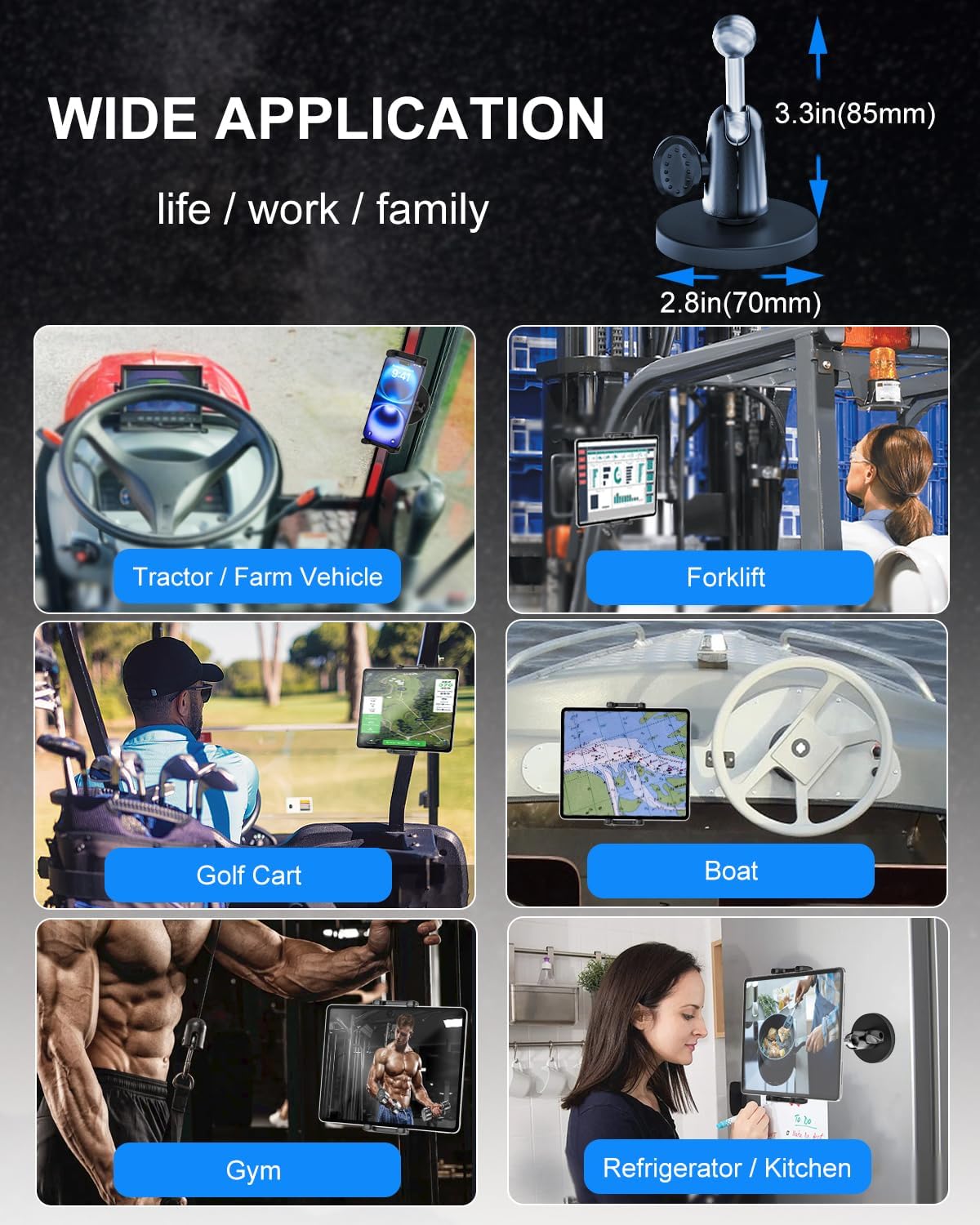 Metal iPad Magnetic Mount for Tractor/Golf Cart/Forklift/Vehicles/Gym/Fridge/Metal Surface, Magnetic Tablet Holder Mount Compatible with 4-13" iPad Pro, Air, Mini, Galaxy, Phone