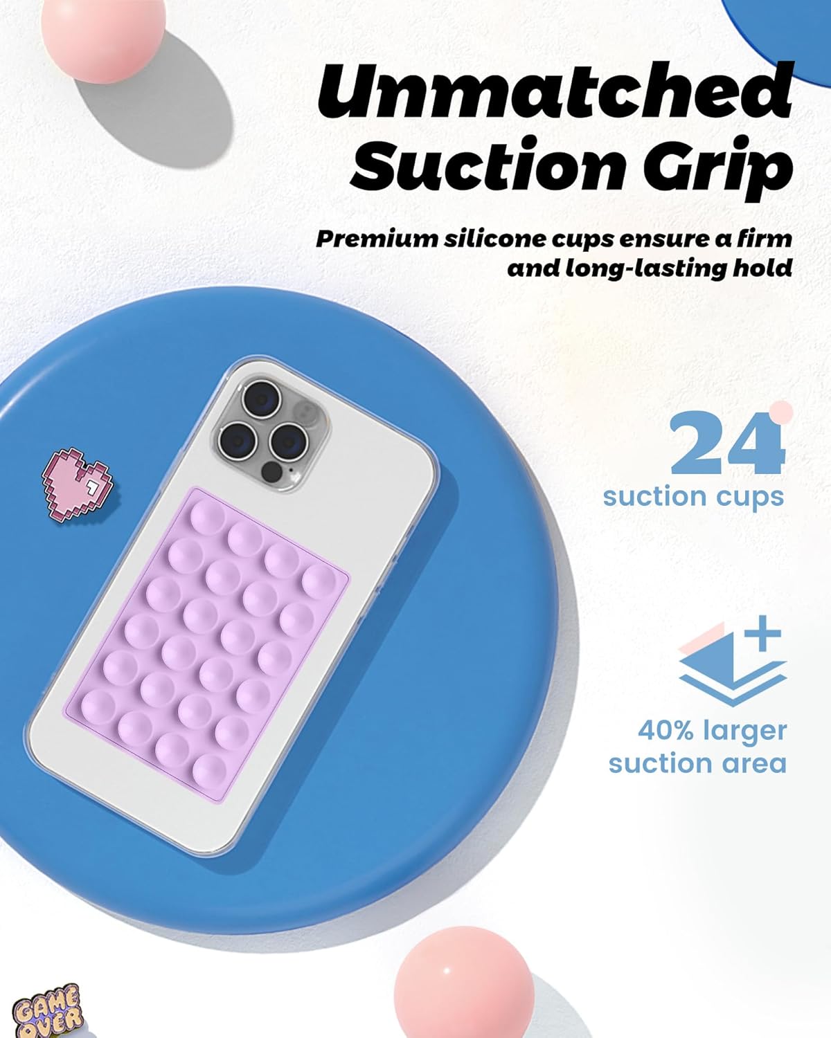 amBand Silicone Suction Phone Mount Trendy Stocking Stuffers for Women Mom, Detachable Sticky Holder for iPhone Cute Stylish Preppy Stuff for Selfie/Yoga/Dance, Lilac Purple