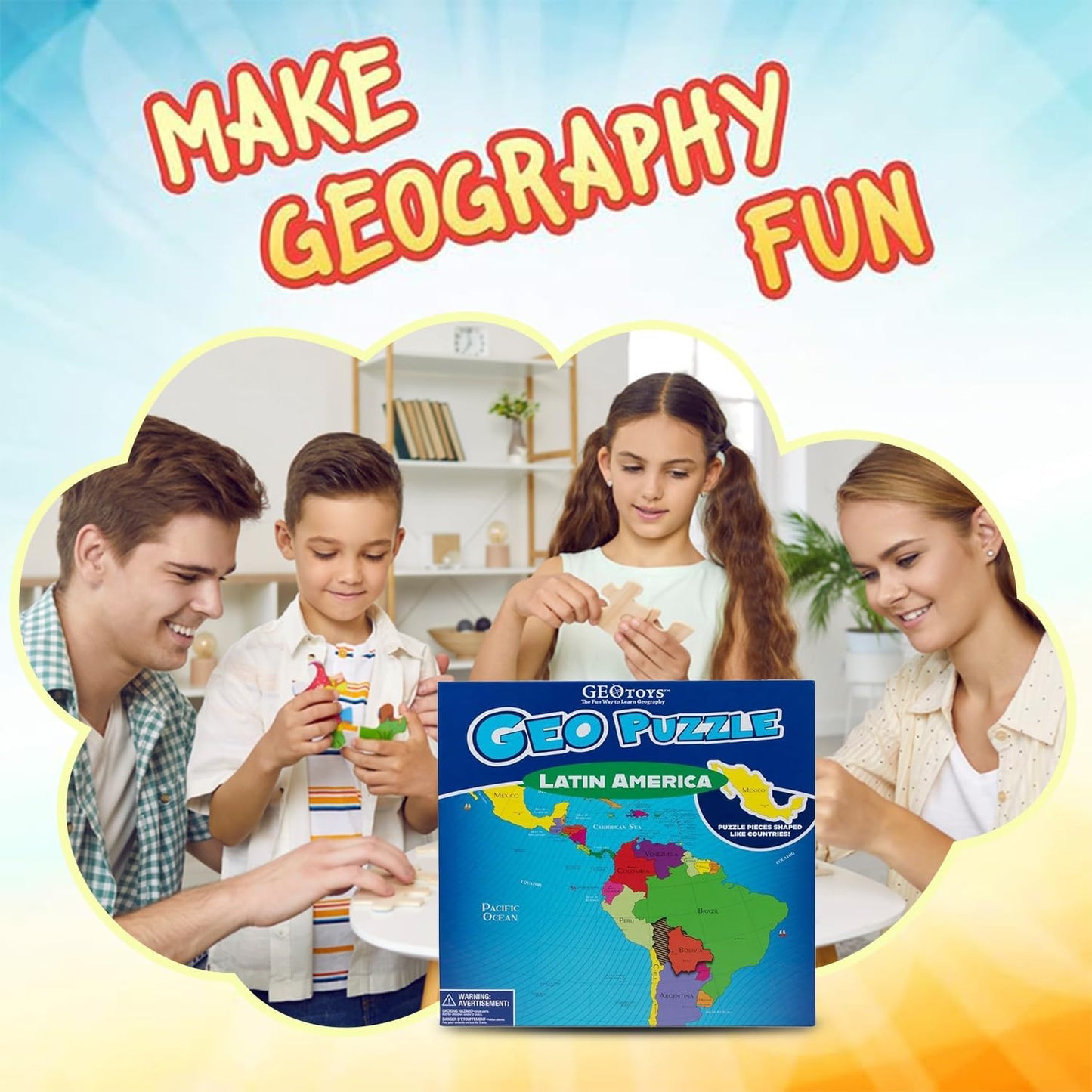GeoToys GeoPuzzle, Latin America Shaped Jigsaw Puzzles, 50 Pc Geography Puzzle, Geography Game, Map Puzzle - Jigsaw Puzzles for Kids Ages 6-9 Years Old