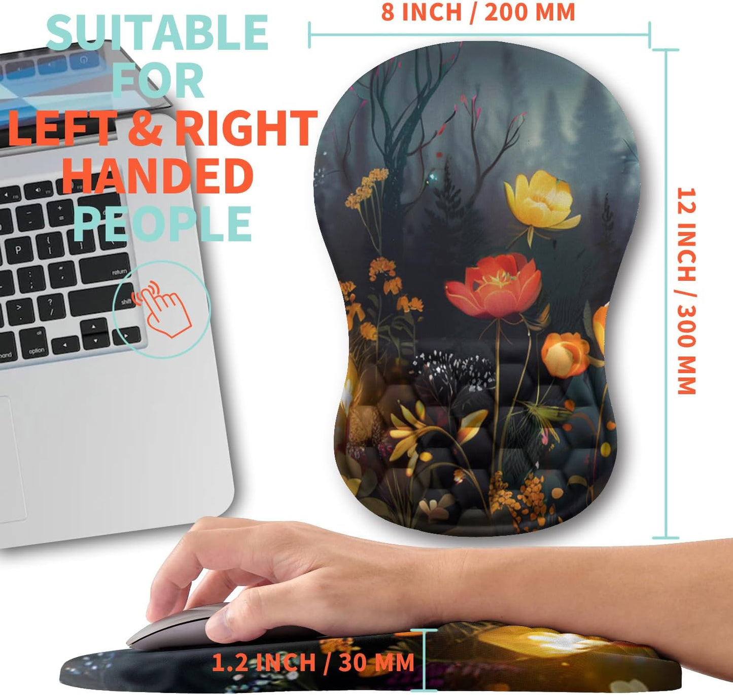 Ergonomic Mouse Pad Wrist Support with Memory Foam Massage Bulge, Carpal Tunnel Pain Relief Mousepad Wrist Rest for Mouse(12x8 inch, Midnight Forest)