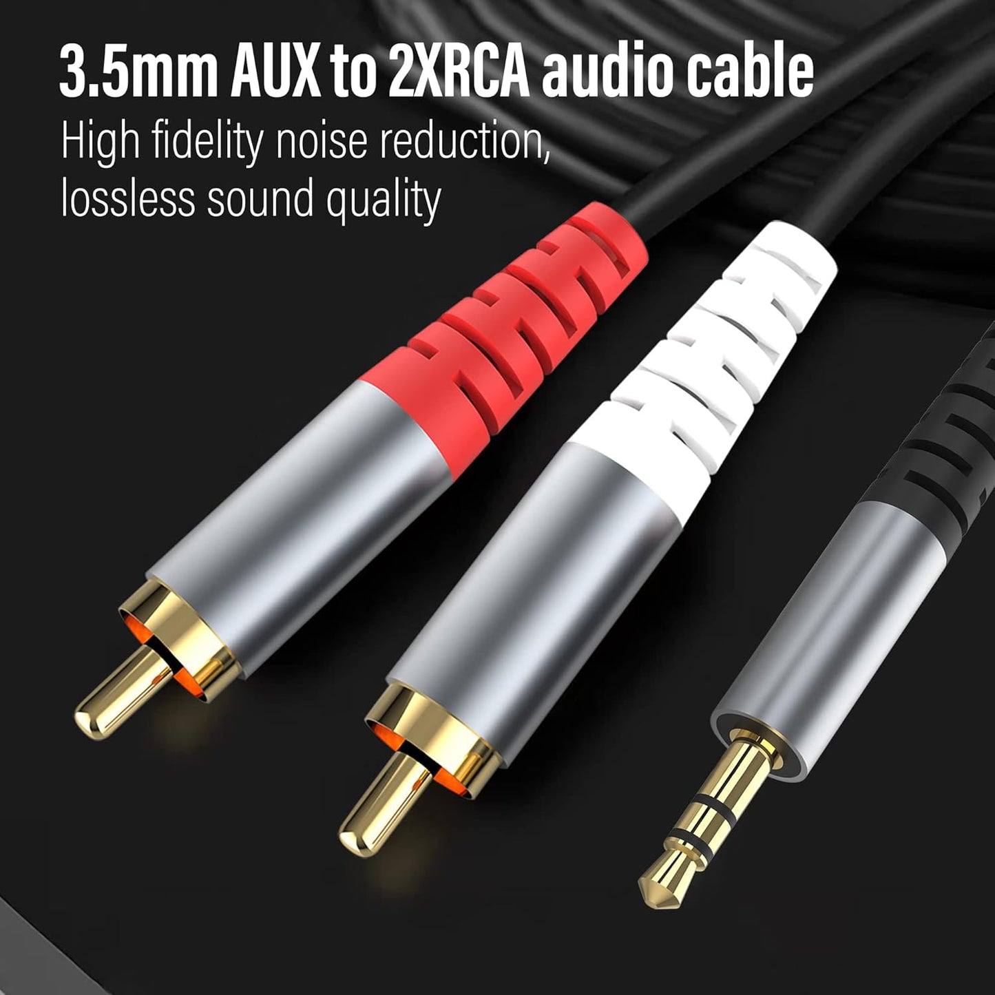 RCA to 3.5mm AUX Cable, (1.5M/4.9Feet) 3.5mm 1/8 to RCA 2-Male Headphone Jack Adapter Y Splitter Premium Stereo Audio Cord for Smartphones, Tablets, HDTV,or MP3 Players, Speakers