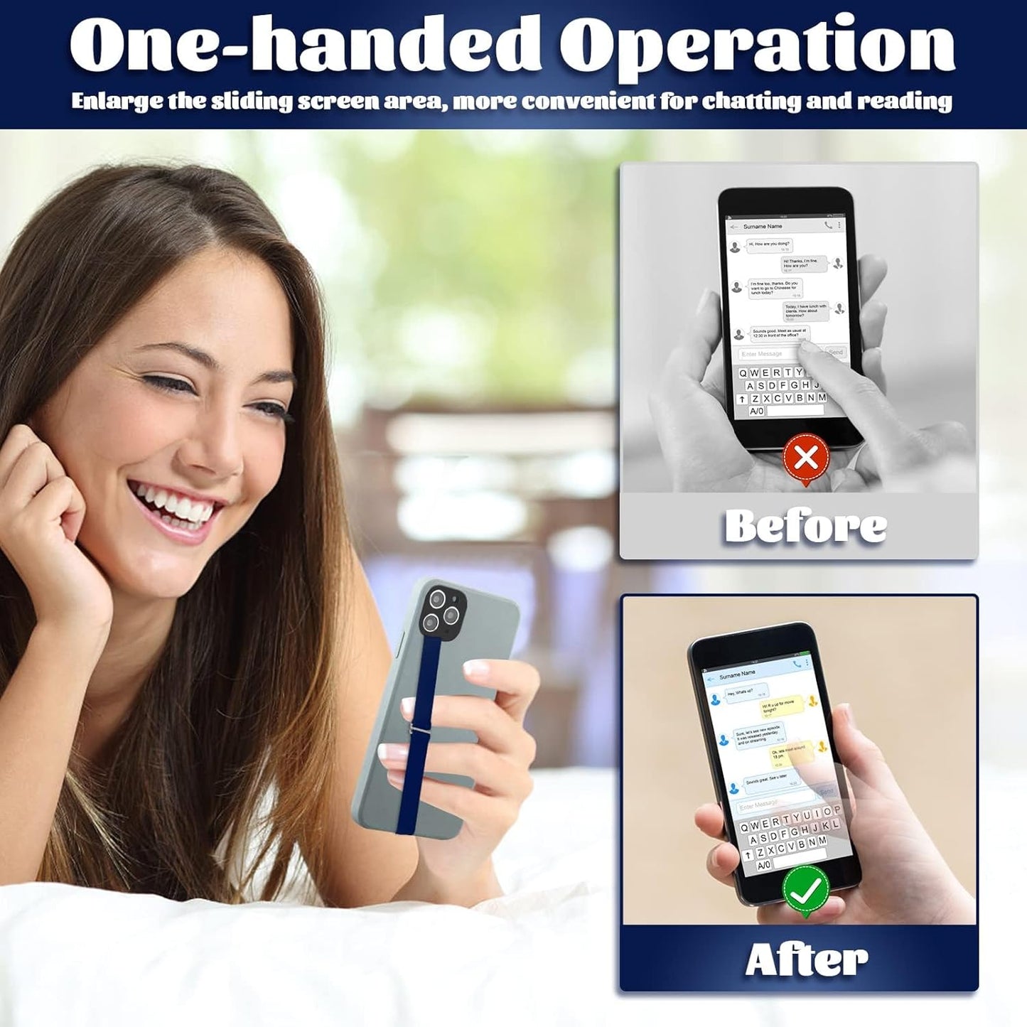 TEAMOLA 3pcs Silicone Phone Grip Holder Strap for iPhone 15/15 Pro/16/16 Pro & Samsung Galaxy S24/S23 - Anti-Slip Finger Loop for Case, Universal Phone Loops for Back of Cell Phones（210, 3 Navy）