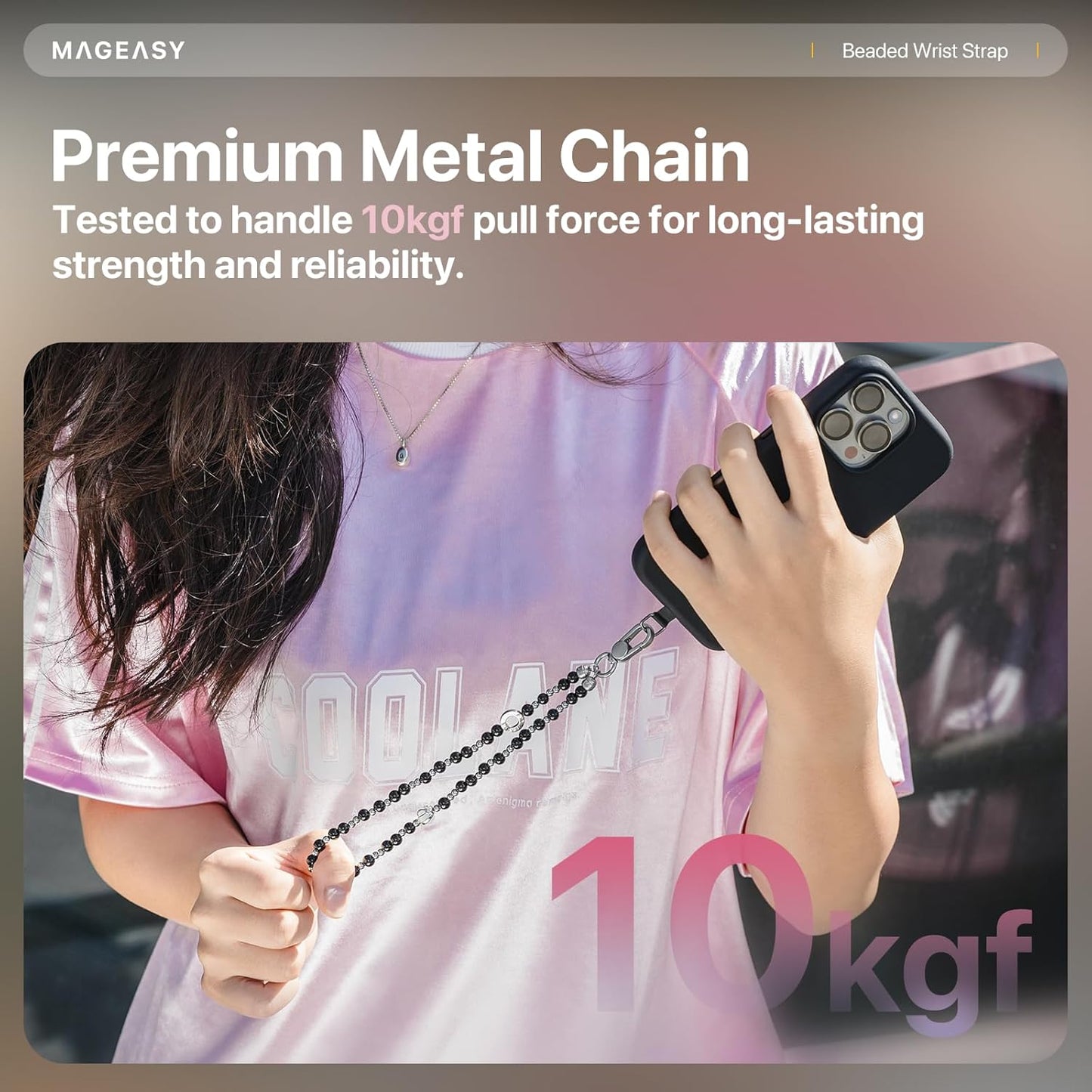 MAGEASY Beaded Phone Charm for Women - Cell Phone Wrist Strap with Teather Tab, Designed for iPhone & Android Phones, Keychain, Camera - Midnight Heart