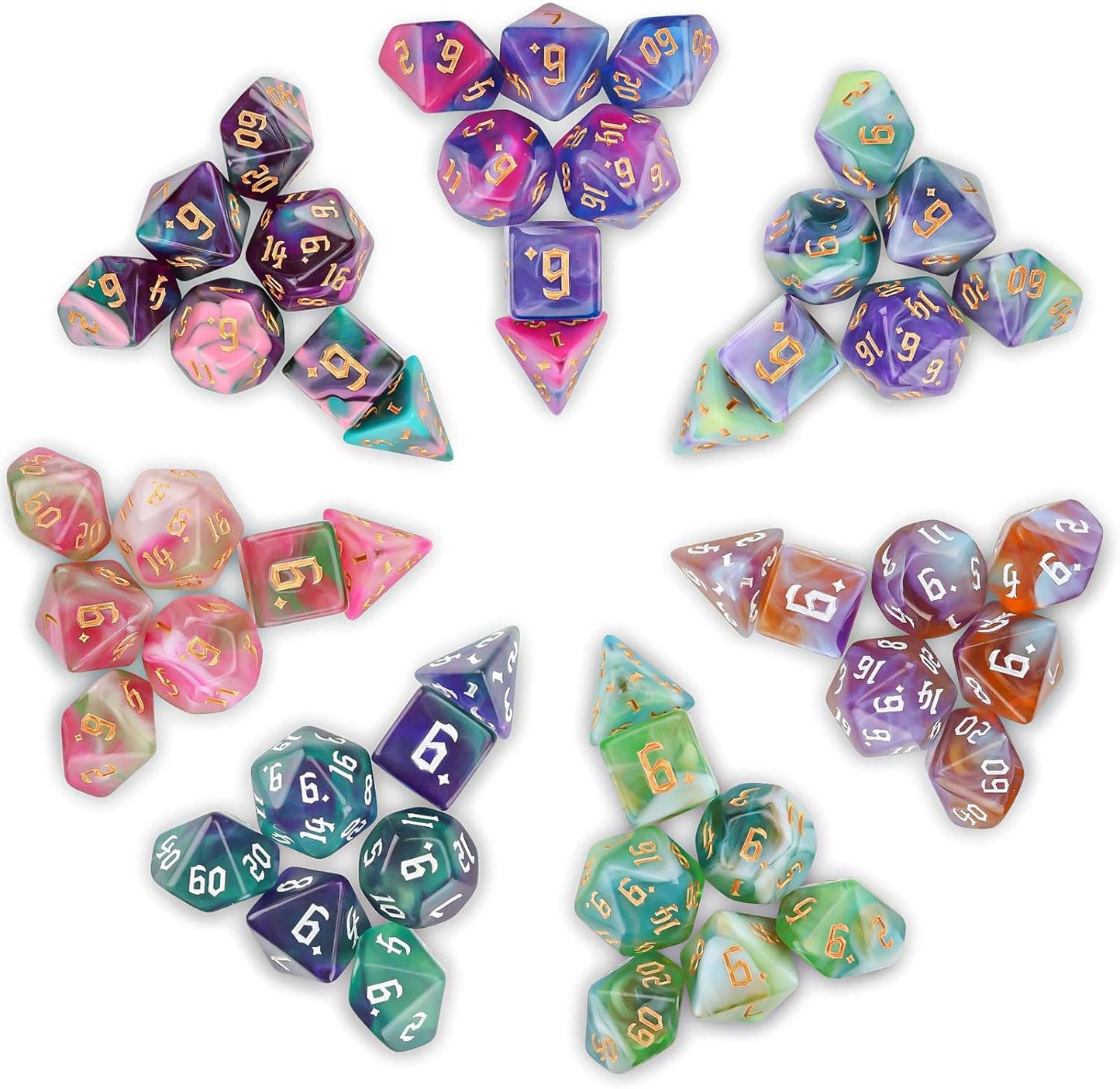 DND Dice Set, Surhugvy 7 X 7 (49 Pieces) Polyhedral Dice Set for Dungeons and Dragons DND RPG MTG Table Games Gift with 7 Pack Black Bags