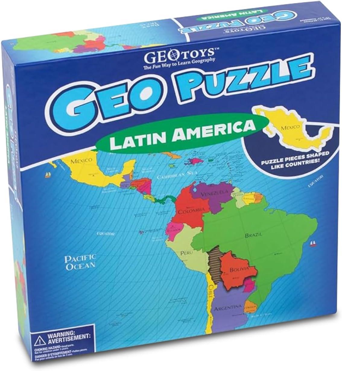 GeoToys GeoPuzzle, Latin America Shaped Jigsaw Puzzles, 50 Pc Geography Puzzle, Geography Game, Map Puzzle - Jigsaw Puzzles for Kids Ages 6-9 Years Old