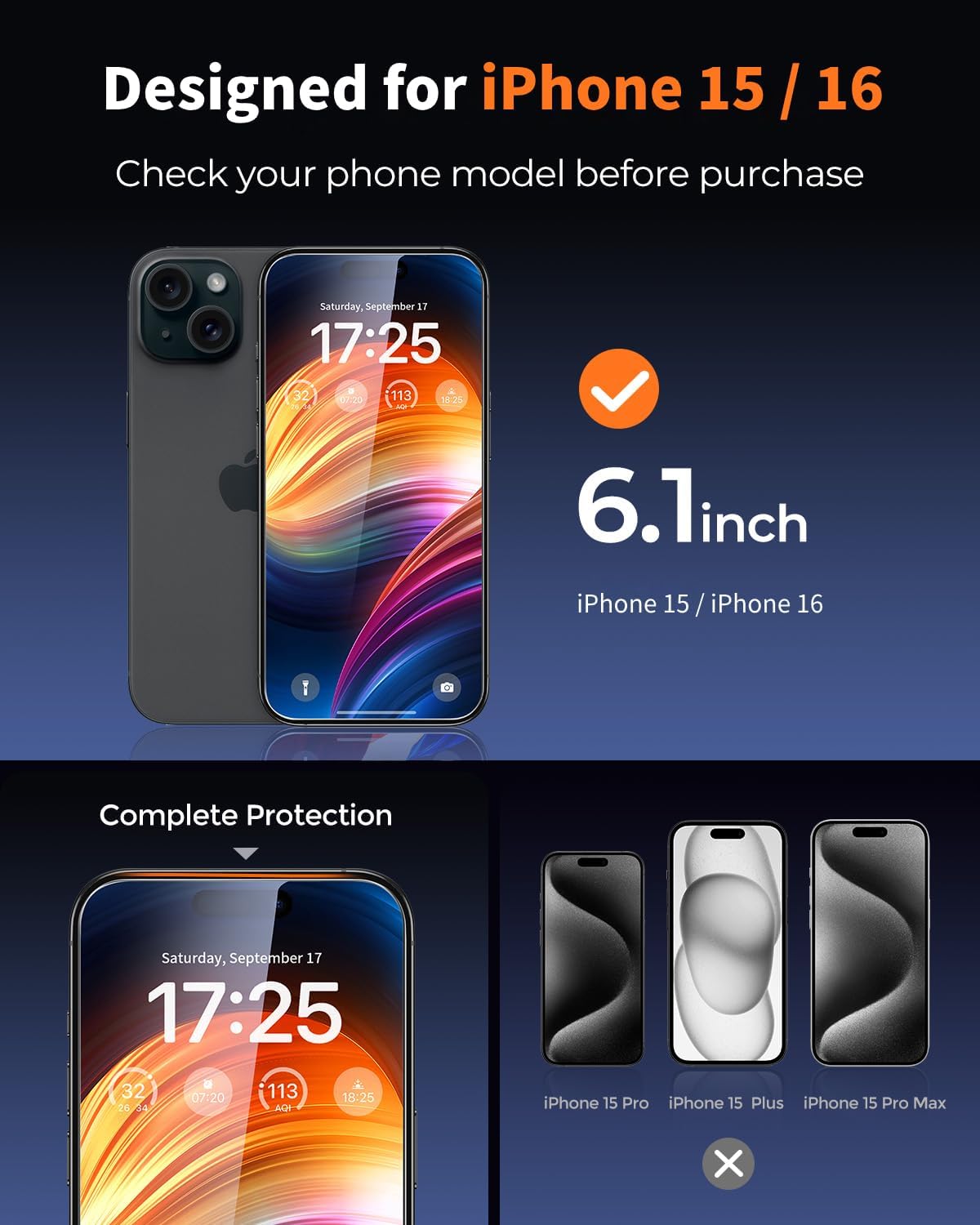 UNBREAKcable 2-Pack Screen Protector for iPhone 15/16, Double Shatterproof Tempered Glass [Easy Installation Frame] [9H Hardness] [99.99% HD Clear] [Case Friendly] for iPhone 6.1 inch