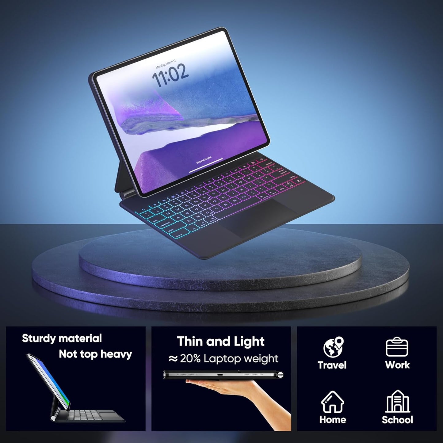 doqo Keyboard case for iPad Air 13 (M2) 2024/ (M3) 2025 and iPad Pro 12.9(6th,5th,4th,3rd Gen), Magic Keyboard case with Multi-Touch Trackpad Slim 7 Colors Backlit Black