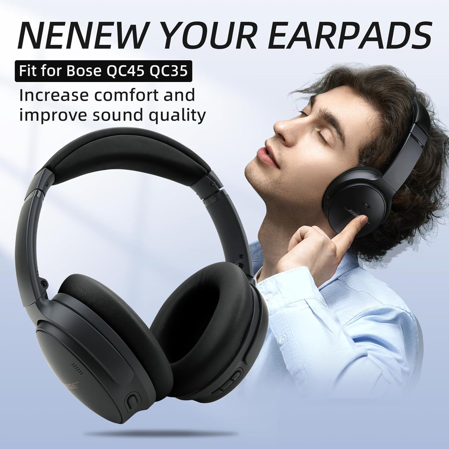 Replacement Headband Cushion and Earpads for Bose QC35 QC45 Headphones with Noise Isolation Memory Foam (Black)