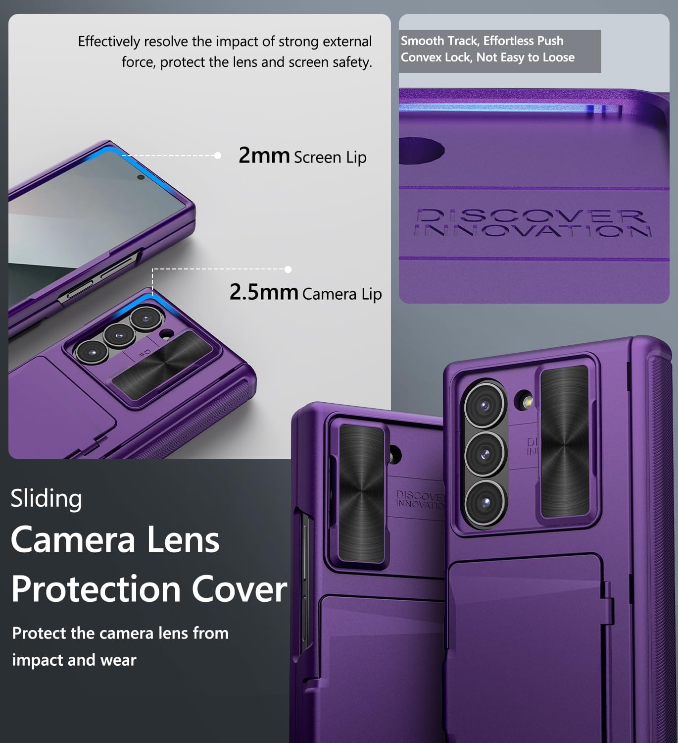 Vihibii for Samsung Galaxy Z Fold 6 Case with Card Holder & Camera Protective Cover & Hinge Protection & Front Screen Protector, Full Body Sturdy Wallet Case for Samsung Galaxy Z Fold 6, Dark Purple