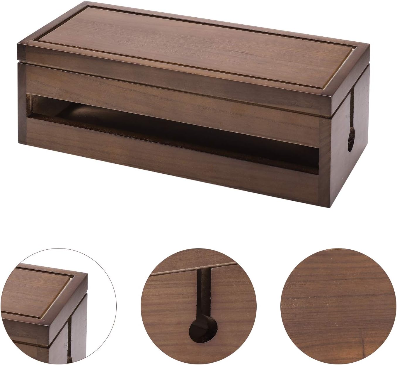 Changsuo Cable Management Box Wooden Cord Organizer Box for Extension Cord Power Stripe Surge Protector Wire Management Concealer Cover Hider for Desktop Home Office Kitchen (Brown)