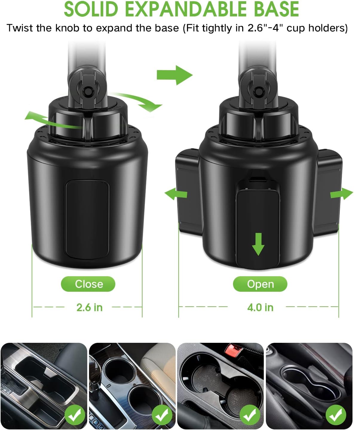 2025 Upgraded Cup Phone Holder for Car, Universal No Shaking Cup Holder Phone Mount with Expandable Base for Car Truck, Adjustable Holders,Compatible with iPhone Samsung All Phones: 1 Pack