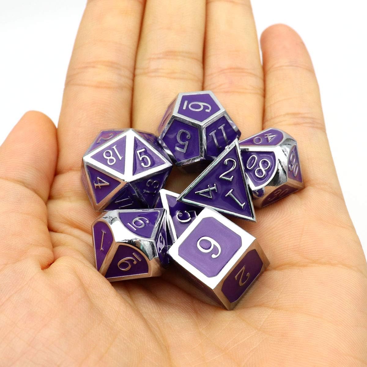 Haxtec Color Changing ByTemperature Metal DND Dice Set Polyhedral D&D Dice Compatible with Dungeons and Dragons RPG-Silver Black Purple Shift