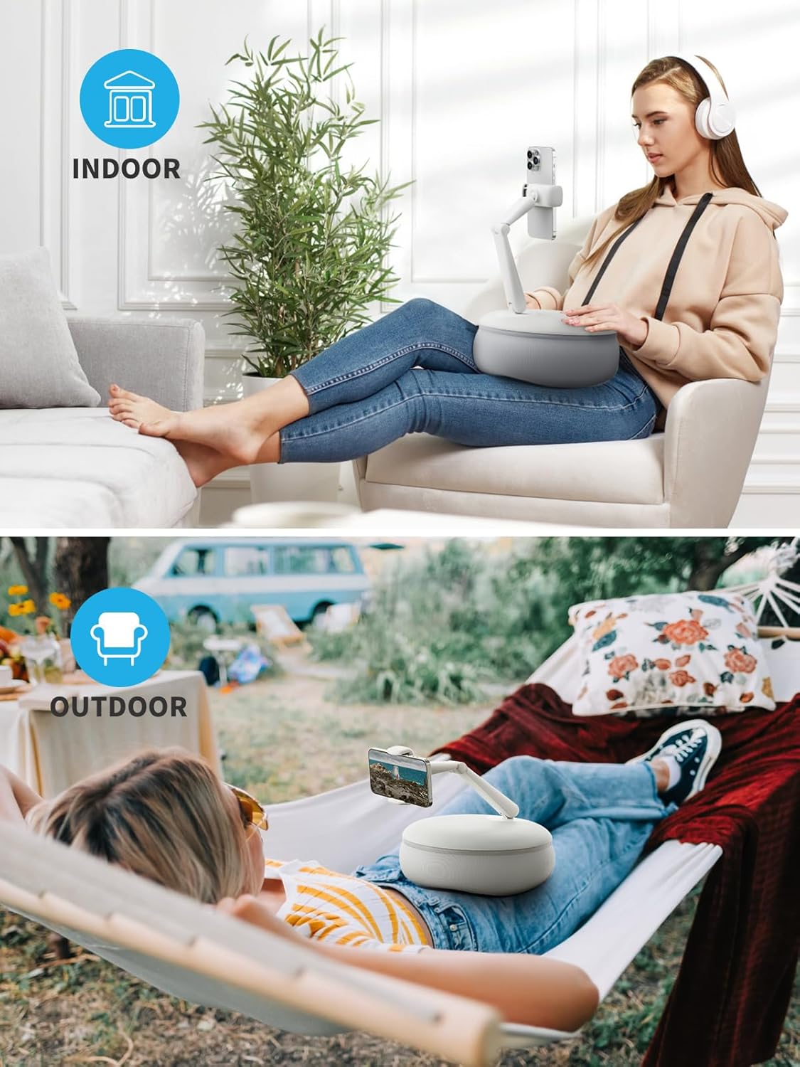 SAIJI Cell Phone Pillow Holder mini iPhone Stand for Bed, Upgraded mini Angle & Height Adjustable Phone Pillow Stand for Watching Video On Bed/Sofa/Lap, Fit for 4.7"-7.0" Device (Gray)